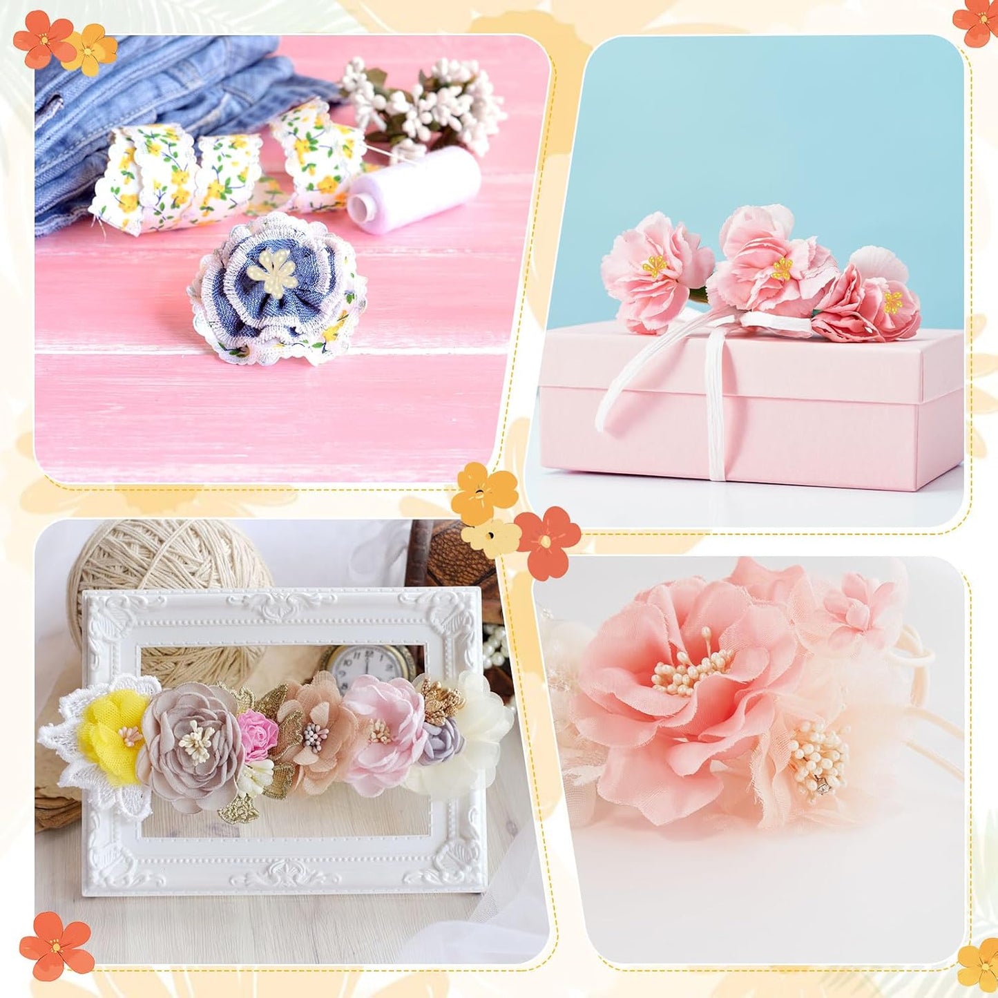 600-Pack Flower Stamens for Crafts, 5mm Double Heads Artificial Pearl Floral Pistil Mini Flower Pollens Stamens for DIY Making/Wedding/Scrapbook Decoration [Orange Pink]