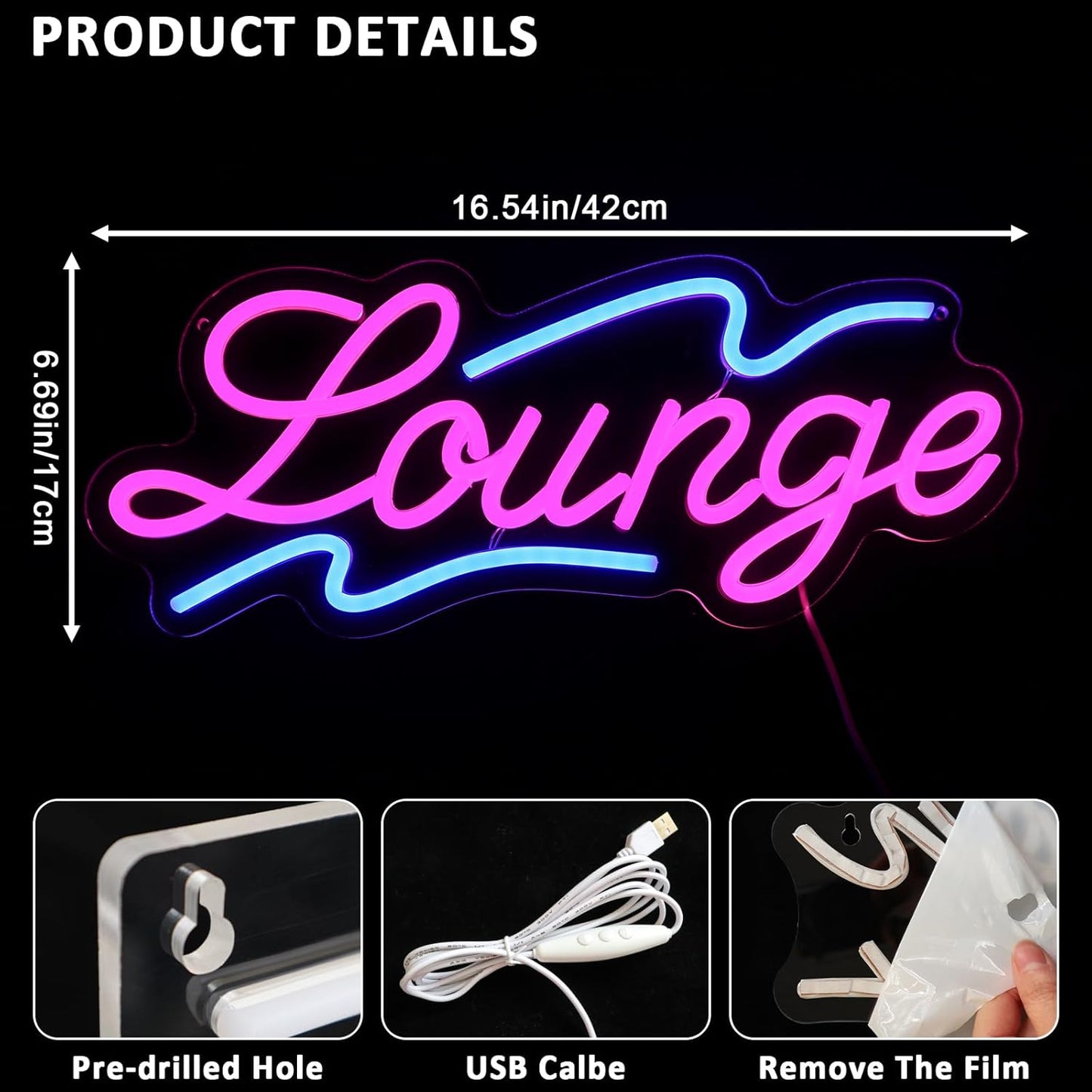Lounge Neon Sign for Wall Decor, 16.54" x 6.69" Rest Led Signs for Room, USB Dimmable Neon Lights for Lounge Room Bar Hotel Cafe Nightclub VIP Room Man Cave Home Bedroom Decoration