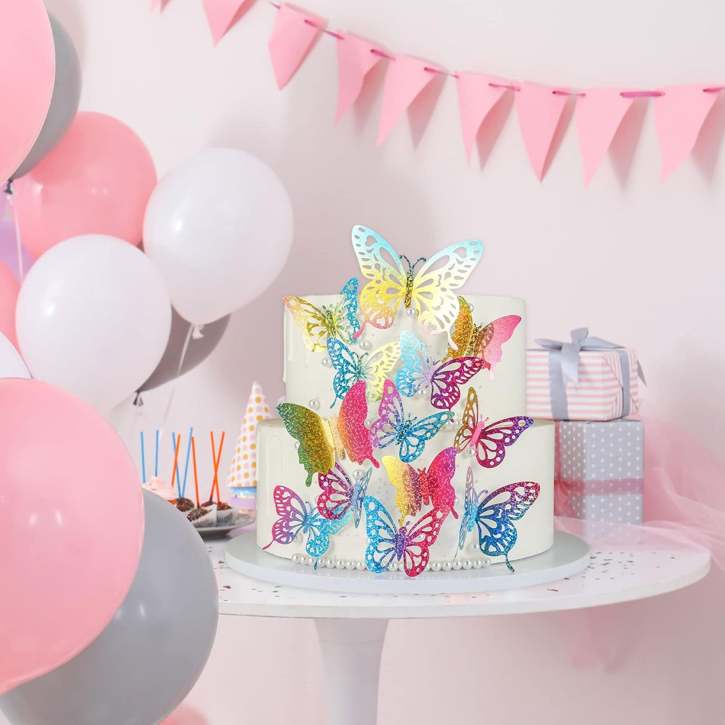 Gyufise 36Pcs Butterfly Cupcake Toppers Lively Art 3D Butterfly Cupcake Decorations Butterfly Cake Toppers Baby Shower Wedding Anniversary Kids Birthday Party Cake Wall Decorations Supplies Colorful