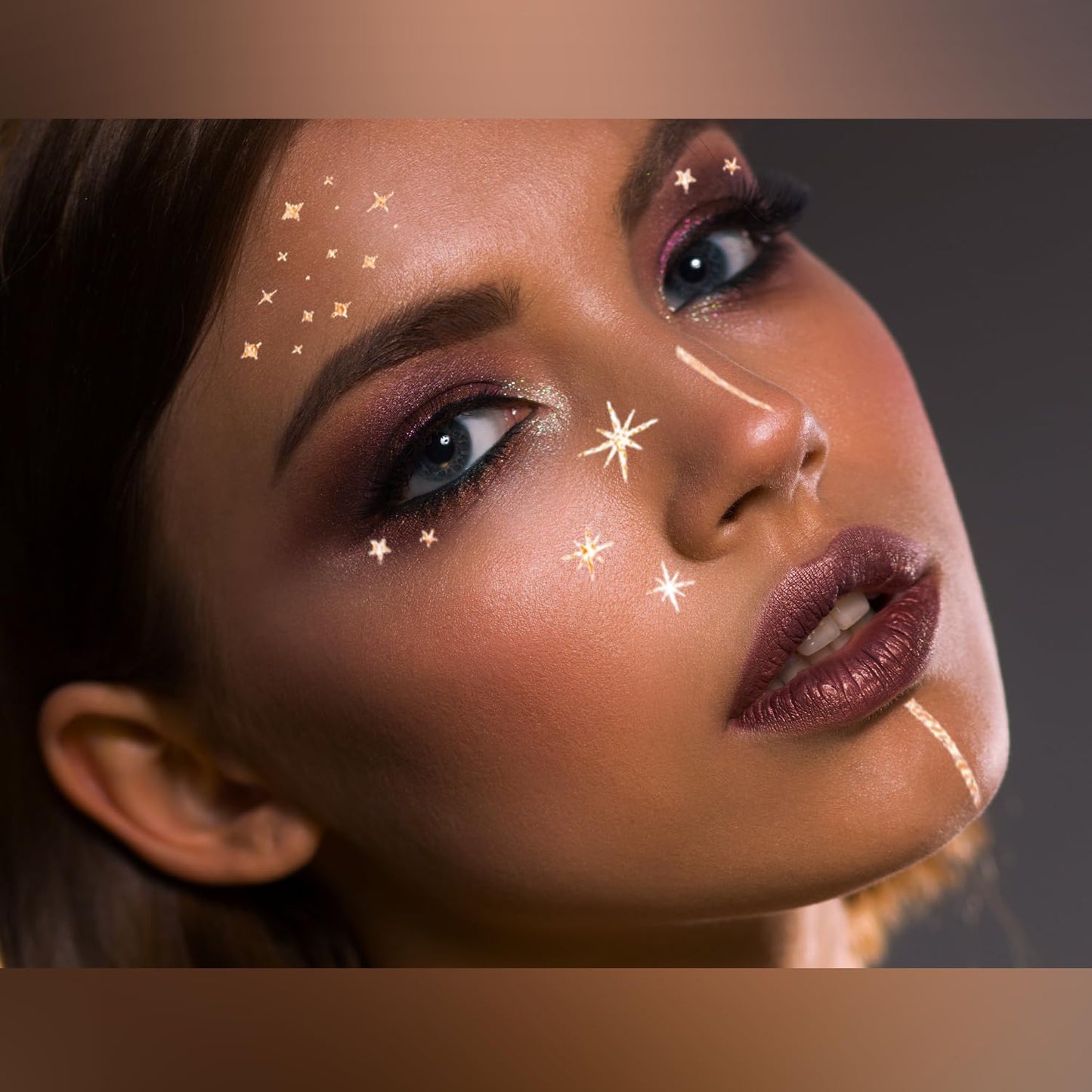 Glitter Freckles, 24PCS Glitter Freckles Face Tattoo, Sparkle Freckles for Women, Waterproof Gold Temporary Face Tattoos Glitter Glow Up Patches Makeup Patches (Gold & Rosegold)