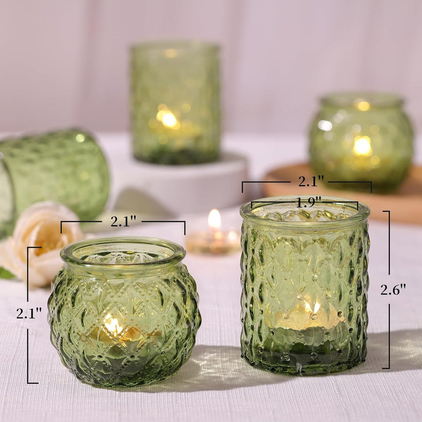 36pcs Assorted Green Votive Candle Holders, Tea Lights Candle Holder for Table Centerpiece, Green Candle Holders for Wedding, Bridal Shower and Tea Party Decorations