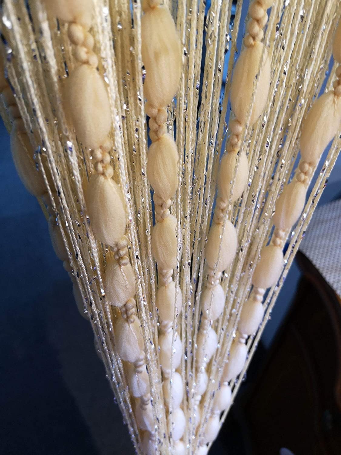 Hysenm Door String 39x79 Inch Curtains Beige Panel Soft Balls Romantic Glitter Fringe Room Divider Home Décor Wedding Girls Bedroom Window Living Room Backdrop Party Doorways Closet Doors, Beige