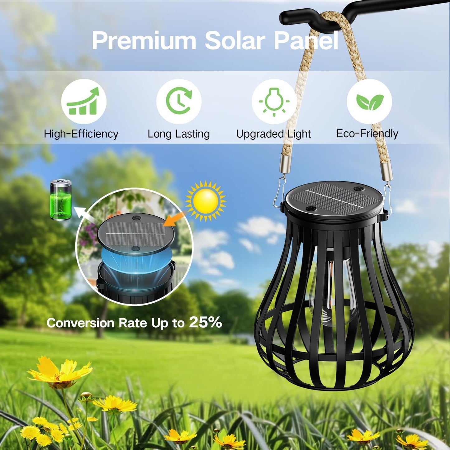 Solar Lanterns Outdoor Waterproof - Hanging Solar Lights for Outside, Halloween Yard Decorative, Classic High Brightness Garden Lanterns Lamp for Patio Table Pathway Decor, Pack 2