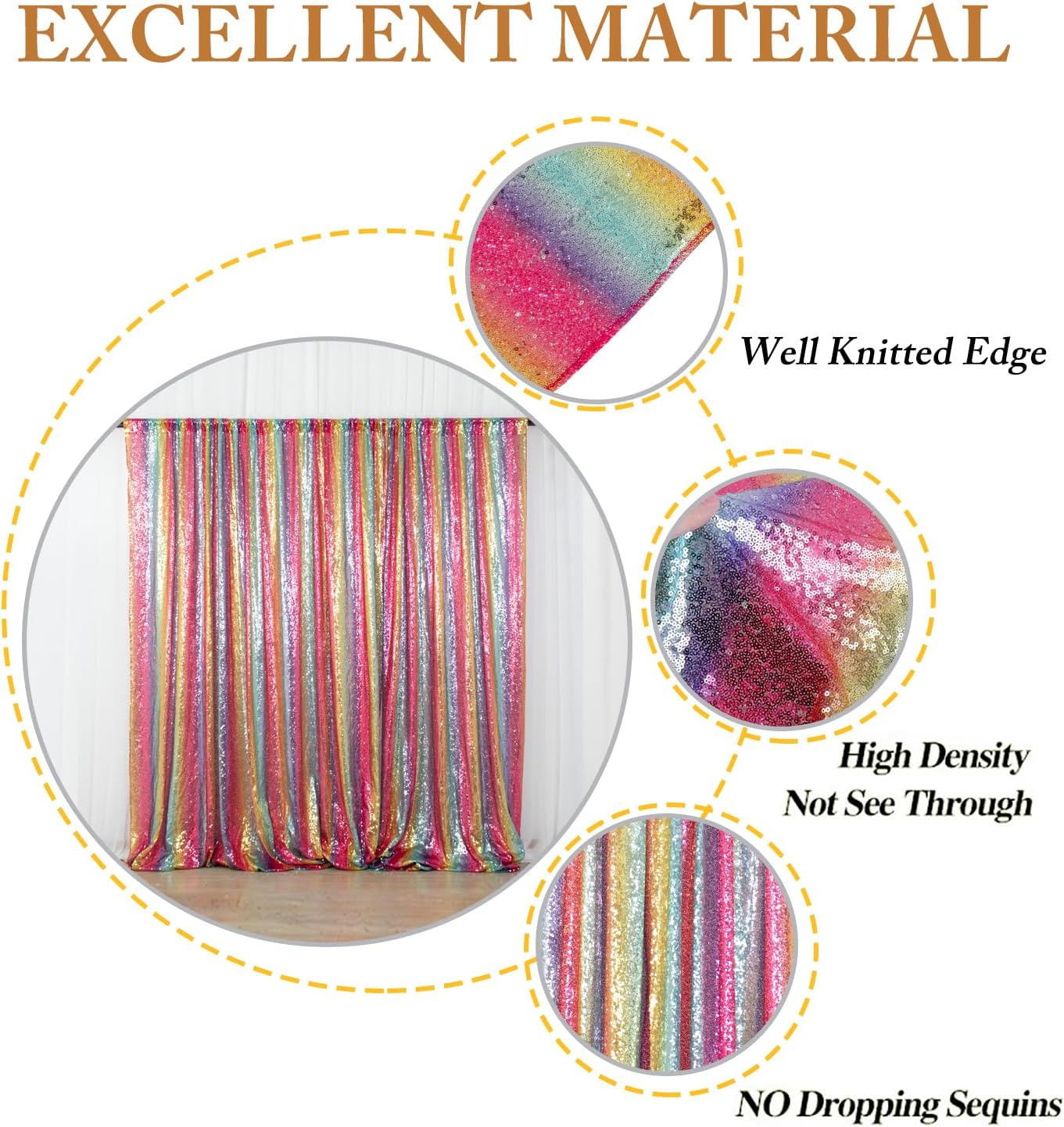 ShinyBeauty Sequin Backdrop Rainbow 10FTx10FT Fabric Curtain Shimmer Wall Backdrops for Photography Event Birthday Party Decor Backgrounds