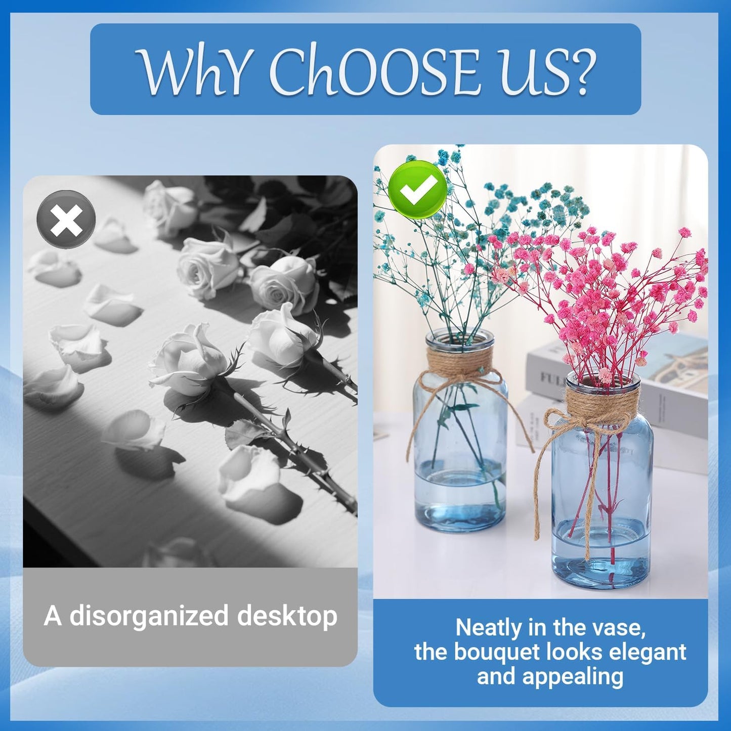 Blue Glass Flower Vases for Centerpieces Set of 12, Mason Jars Boho Cylinder Bud Vases in Bulk, for Weddings Parties Vintage Home Decor