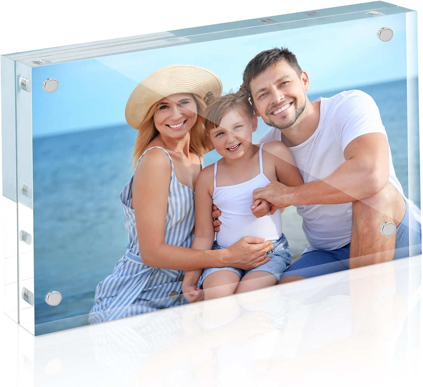 HOUSE DAY Acrylic Picture Frames 3.5x5, 1 Pack Magnetic 3.5 x 5 Picture Frame, Double Sided Clear 3.5x 5 Photo Frame with Microfiber Cloth, Frameless FreeStanding 3.5x5 Frame Gift for Desktop Display