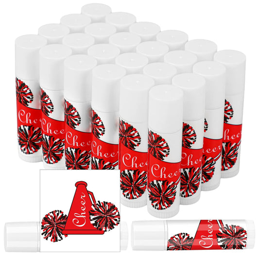 24 Pcs Cheer Lip Balm Cheer Teams Camp Gifts Pom Pom Leaders Party Favors Gear Lip Balm Mom Gift for Competitive Party Guest Supplies(Red)
