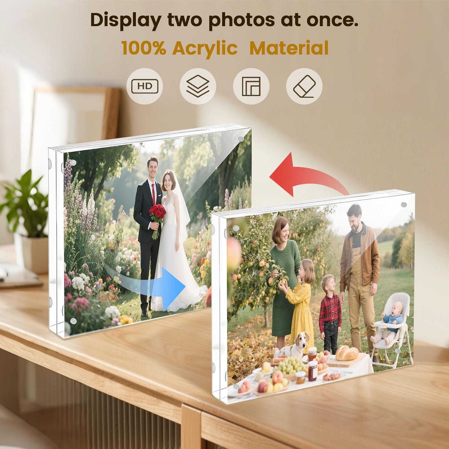 JOHOUSE 2 Pack 8 x 10 Acrylic Picture Frames, Double Sided Magnetic Photo Certificate Frames Self Standing Frameless Transparent for Desktop Display