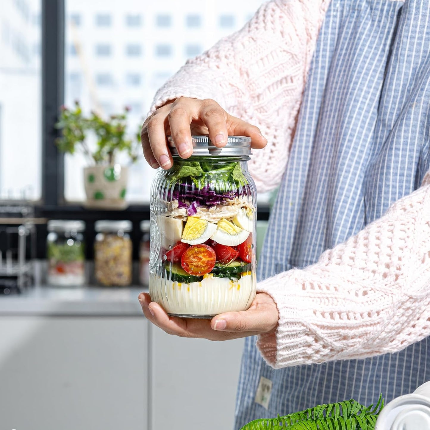 WELLIFE Wide Mouth Mason Jars, 4 Pcs Mason Jars 32 OZ for Preserving,Jam,Honey,Wedding Favors,Sauces,Meal Prep,Salad,Yogurt & Decor