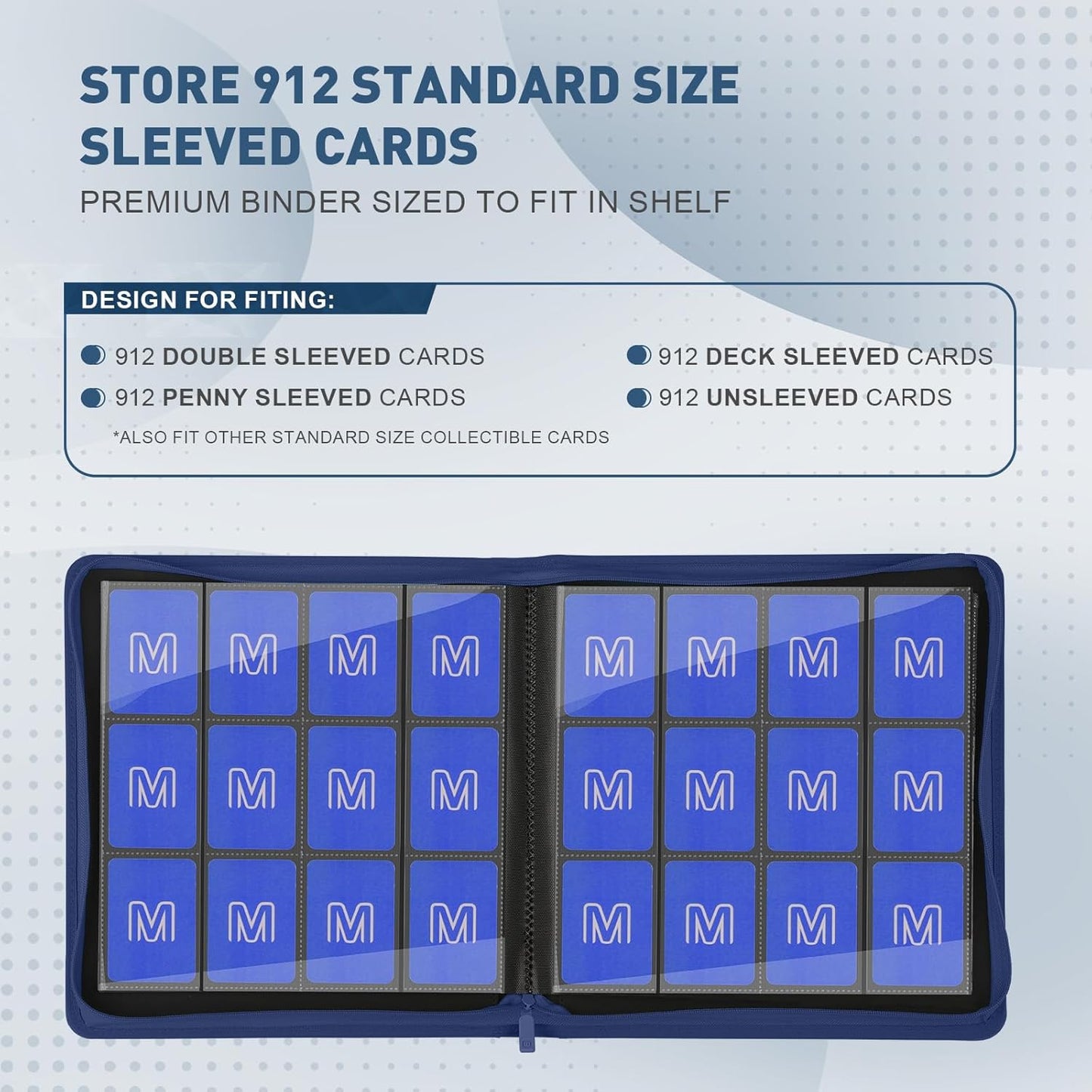 Premium Card Binder 12 Pocket for 720 Pockets Trading Card Binder, PU Zipper Card Collection Album, Sturdy Side-Loading Card Book Holder for MTG, TCG, Game Cards, Sports Cards