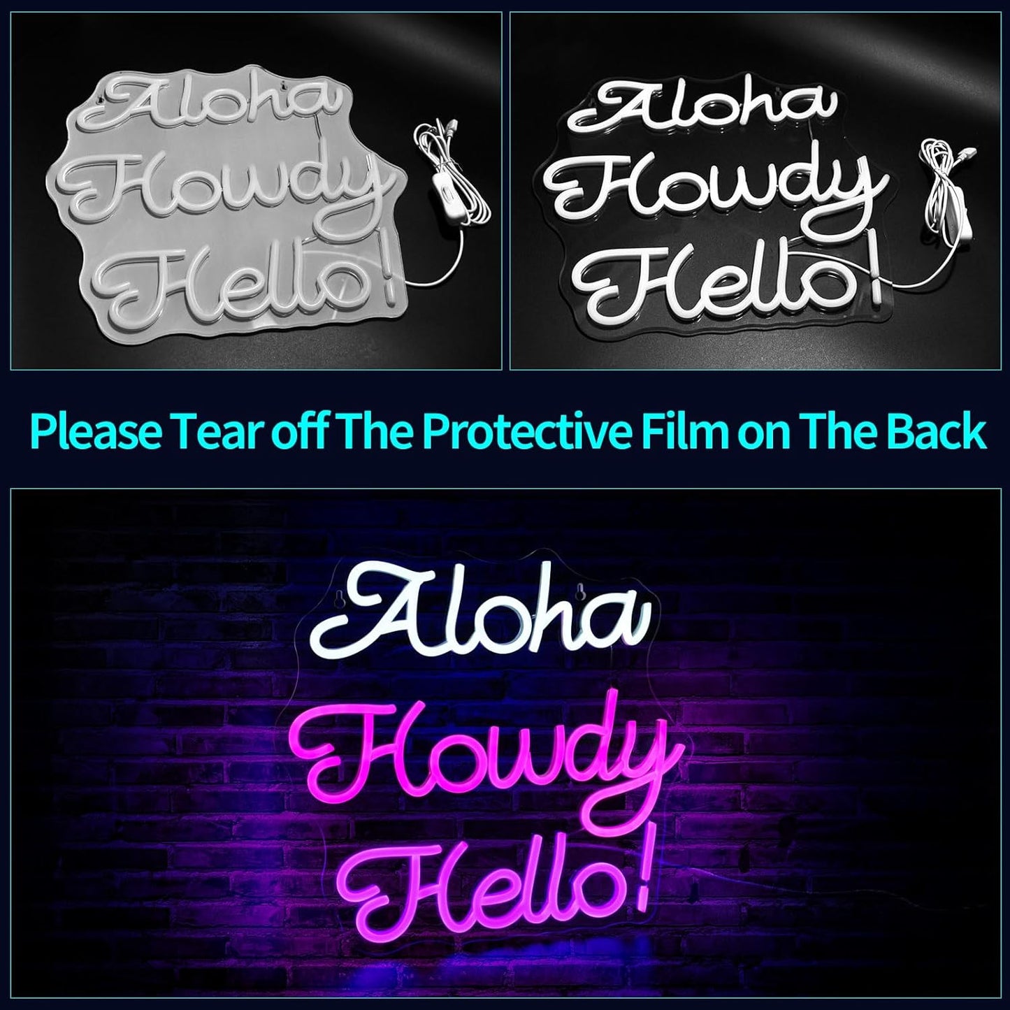 Aloha Howdy Hello Neon Signs for Wall Decor LED Neon Sign for Room Neon Light Sign for Wall Decor Birthday Party USB Powered