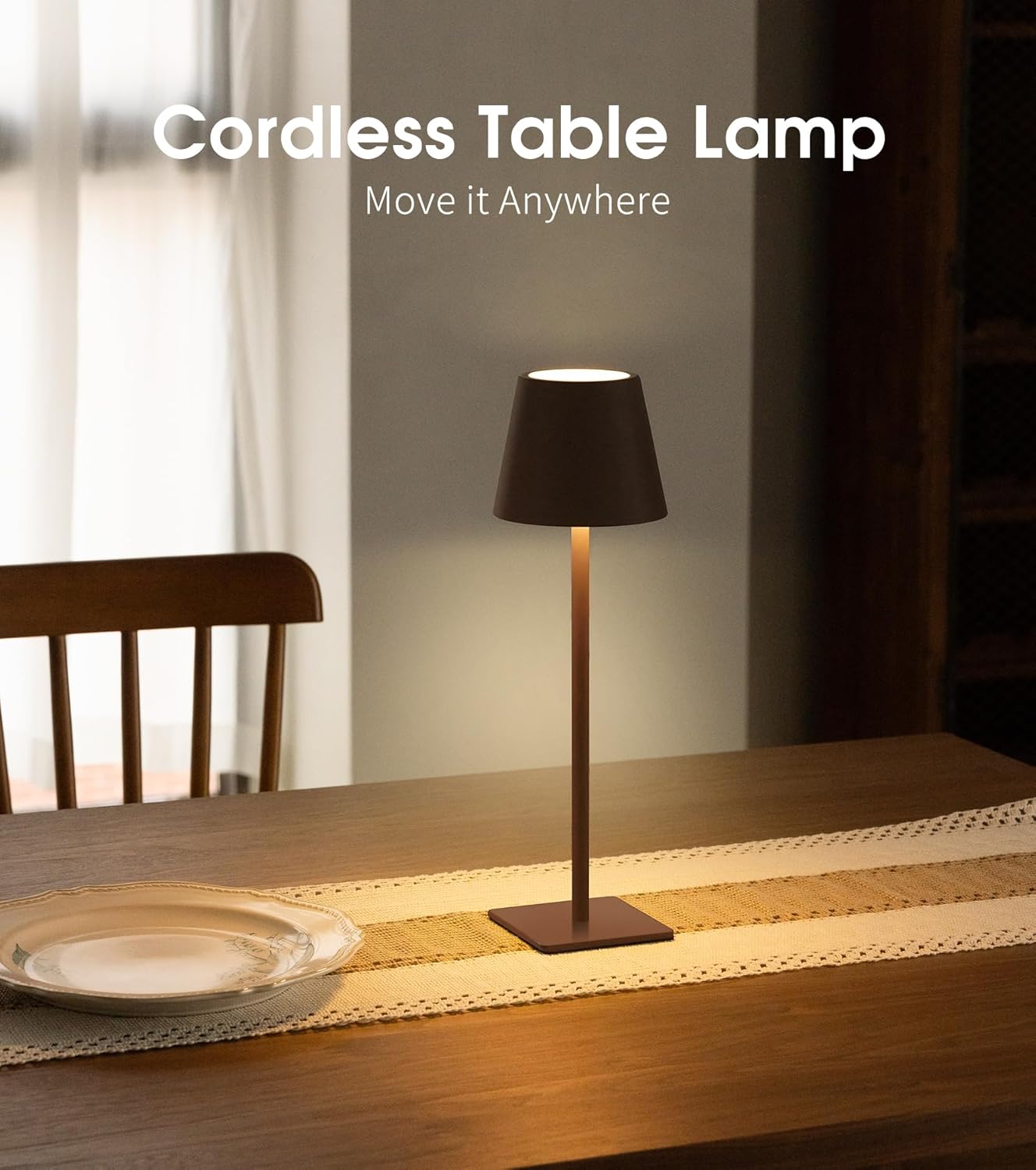 UME 3 Pack Cordless Table Lamp, Battery Operated Lamp - Portable Waterproof Rechargeable Table Lamp w/ 3 Color Temps & Stepless Dimming for Dinner, Desk, Cafe, Outdoor (Matte Brown)