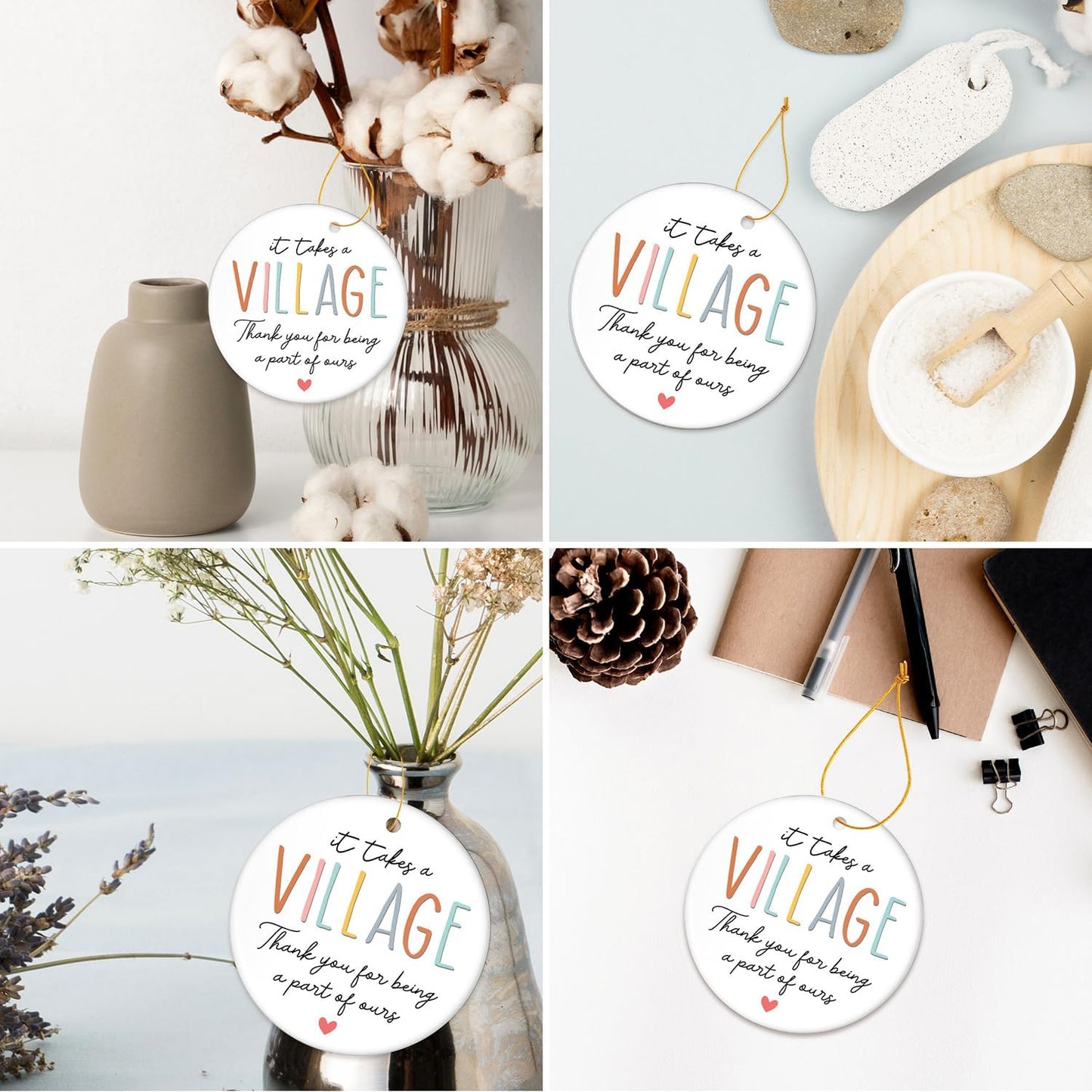 HEXMOZ Thank You Gifts for Women & Men - Teacher Gifts for Women - Appreciation Gift for Teacher, Nurse, Coworker, Employee, Daycare Provider, Nanny, Babysitter – It Takes a Village Christmas Ornament