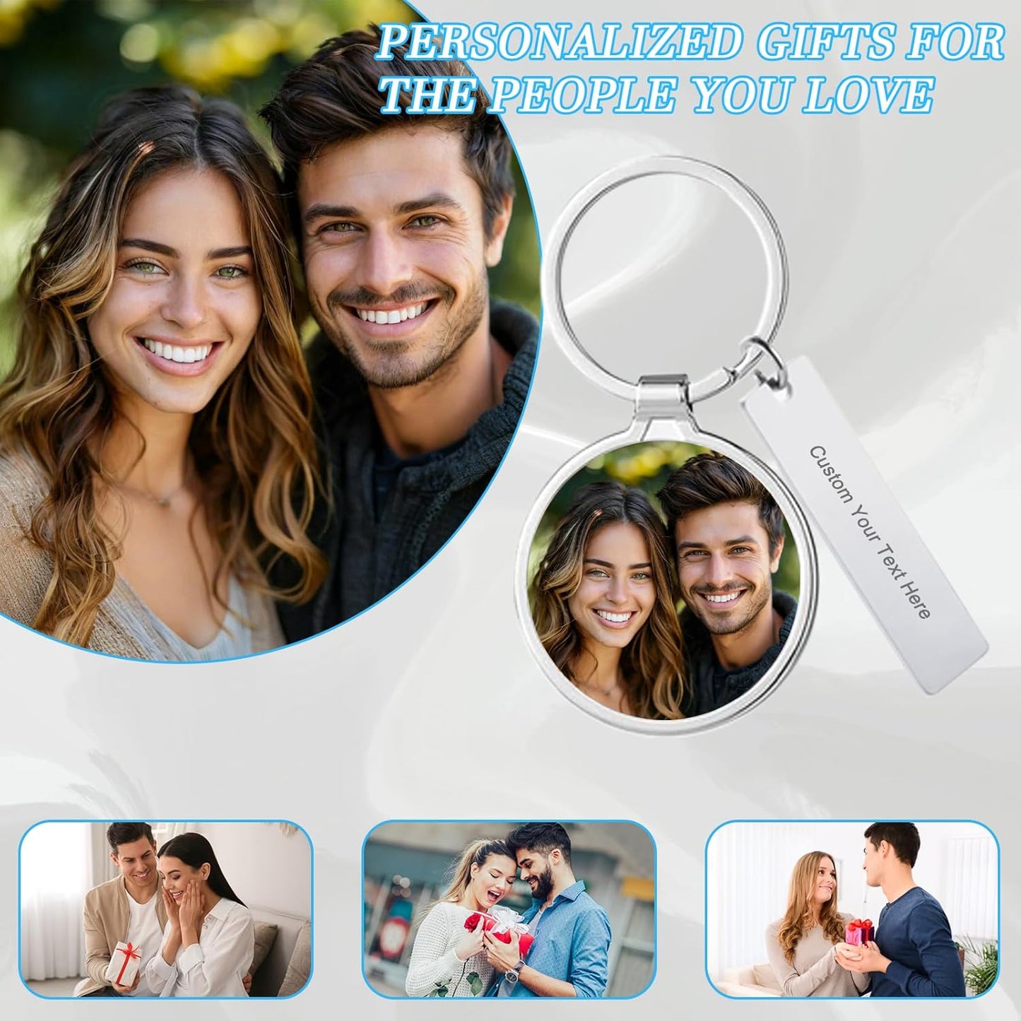 Custom Keychain with Picture Double-sided Personalized Photo Text Keychain, Gift for Anniversary Birthday Christmas