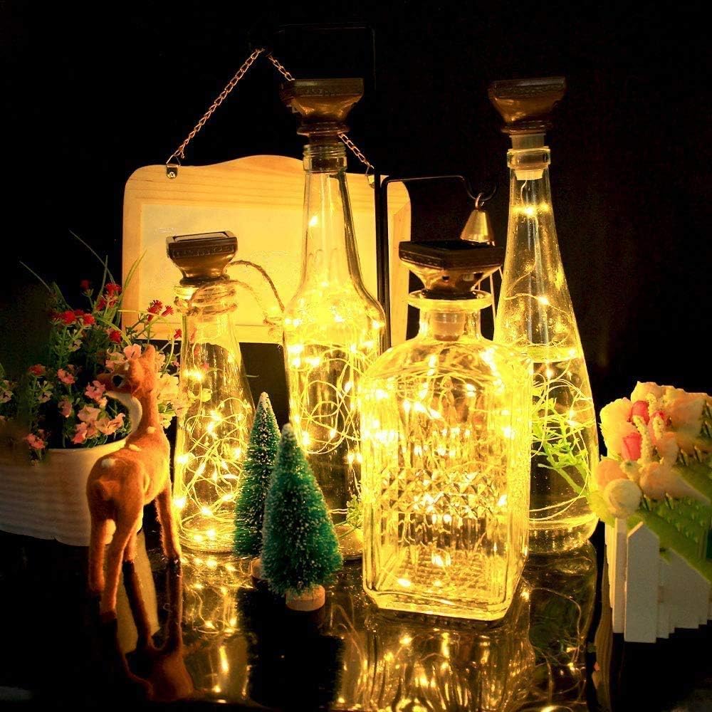 YJFWAL Upgraded 12 Pack Solar Wine Bottle Lights, 20 LEDs Waterproof Copper Light, Bottle Light Fairy Cork String Lights for Yard Patio Decor, DIY Birthday Gift for Mom Grandma Girlfriend(3 Colors)