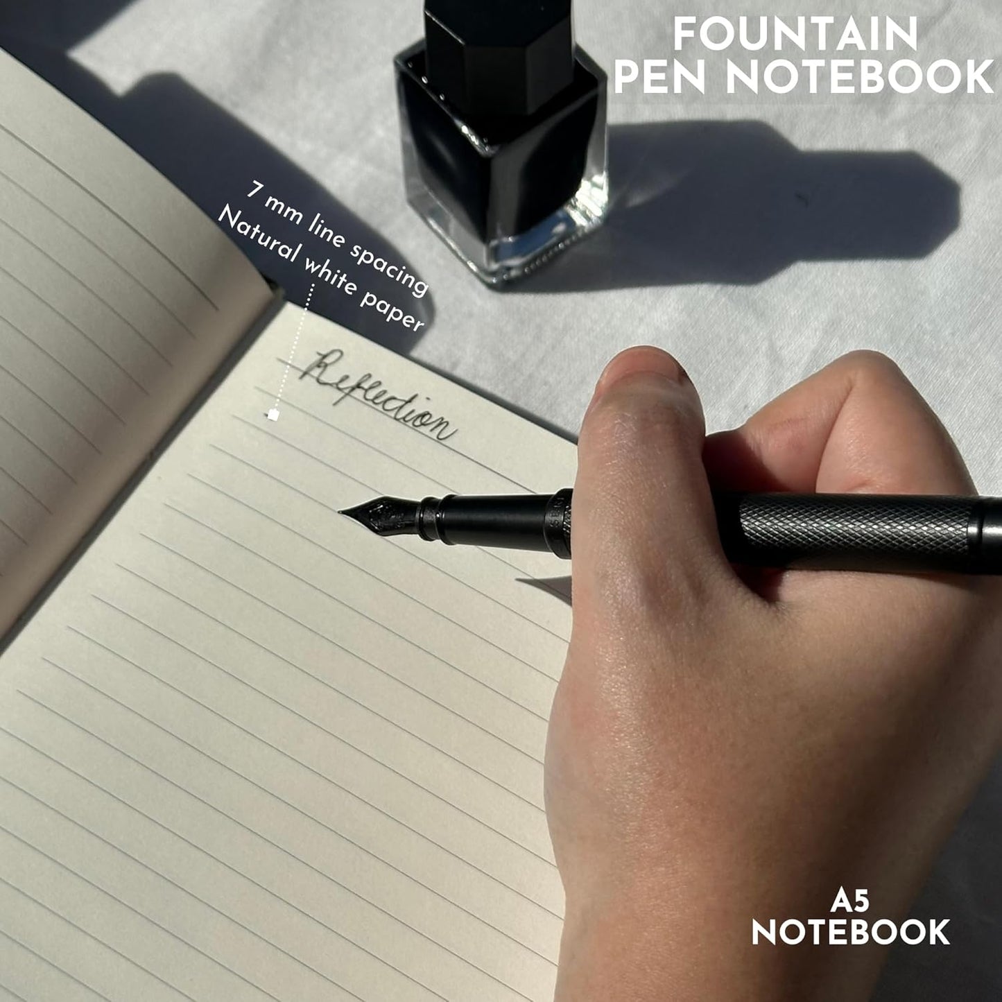 SETTINI Journal Notebook for Writing, Vegan Leather Hardcover Notebook - Pen loop, Back Pockets & Lay-Flat design, 120 GSM A5 College ruled Bleed free Paper, Gift Set for Men and Women, Onyx Black - Birthday Gift