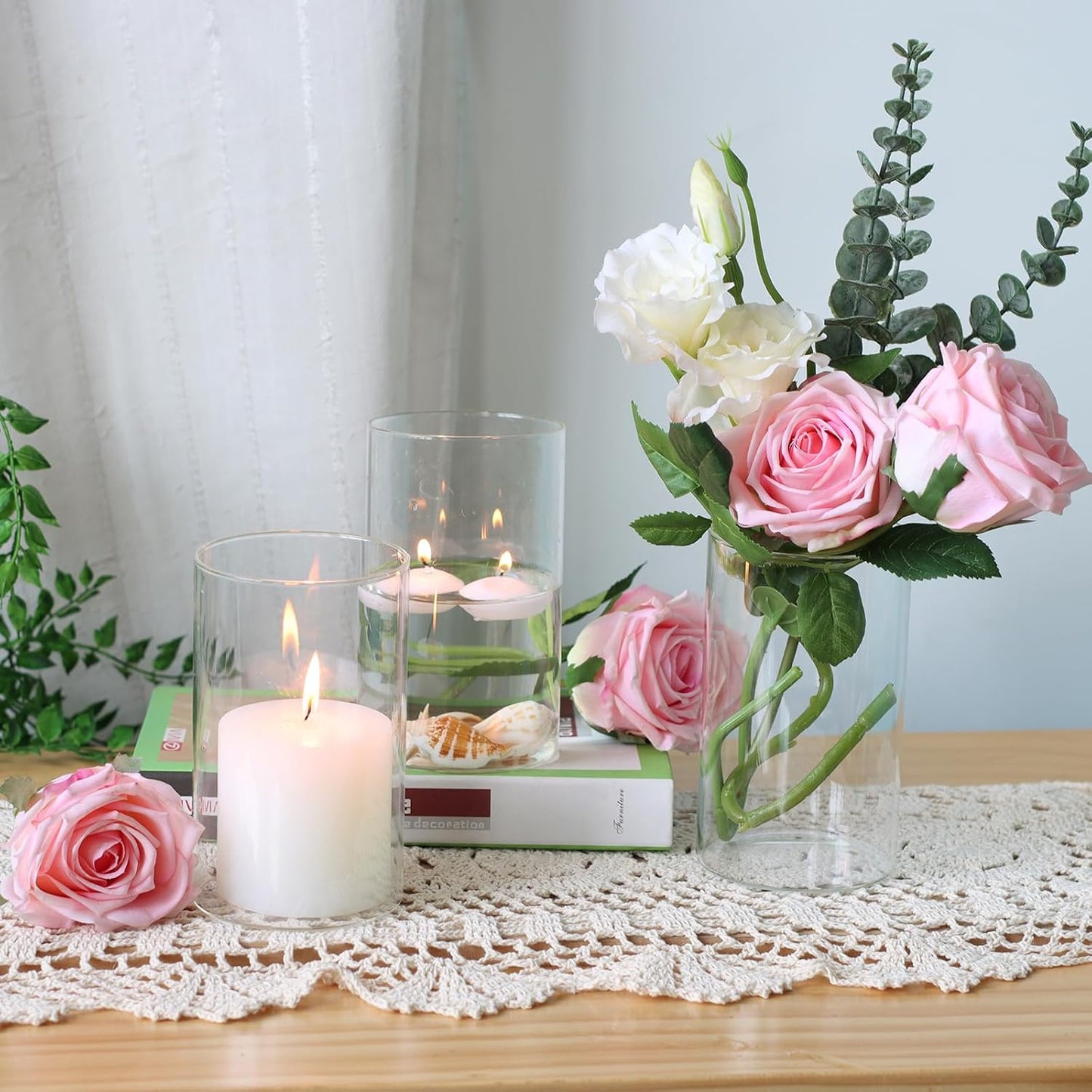 12Pcs Glass Cylinder vases for Centerpieces, 6 Inches Clear Bud Vases for Wedding Decorations,Floral Vase Bulk Flower vases,Tall Glass Hurricane Candle Holder for Table Shelf, Party.