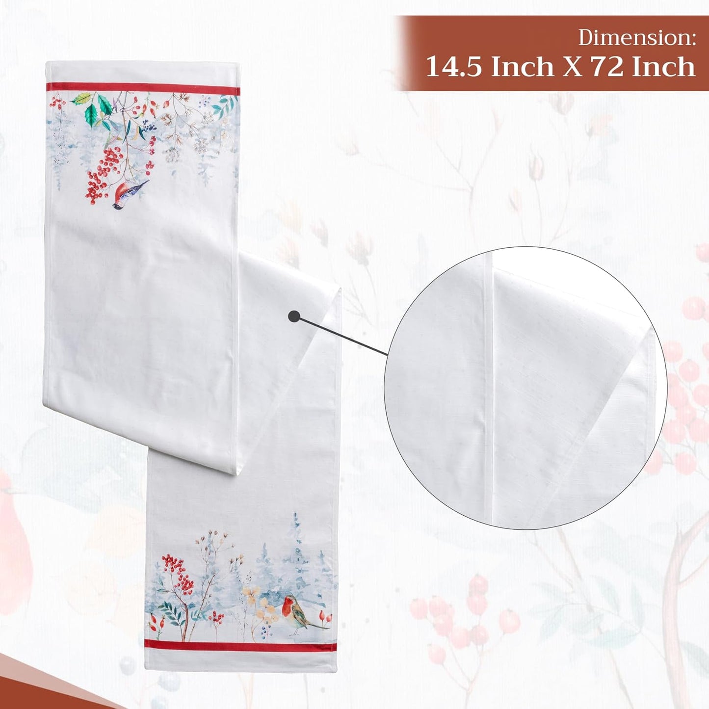 Maison d' Hermine Table Runner 100% Cotton Double Layer Table Runners 72 inches Long for Thanksgiving Christmas Decorations Home Kitchen Dining Party Wedding (Morzine, 14.5" x 72")