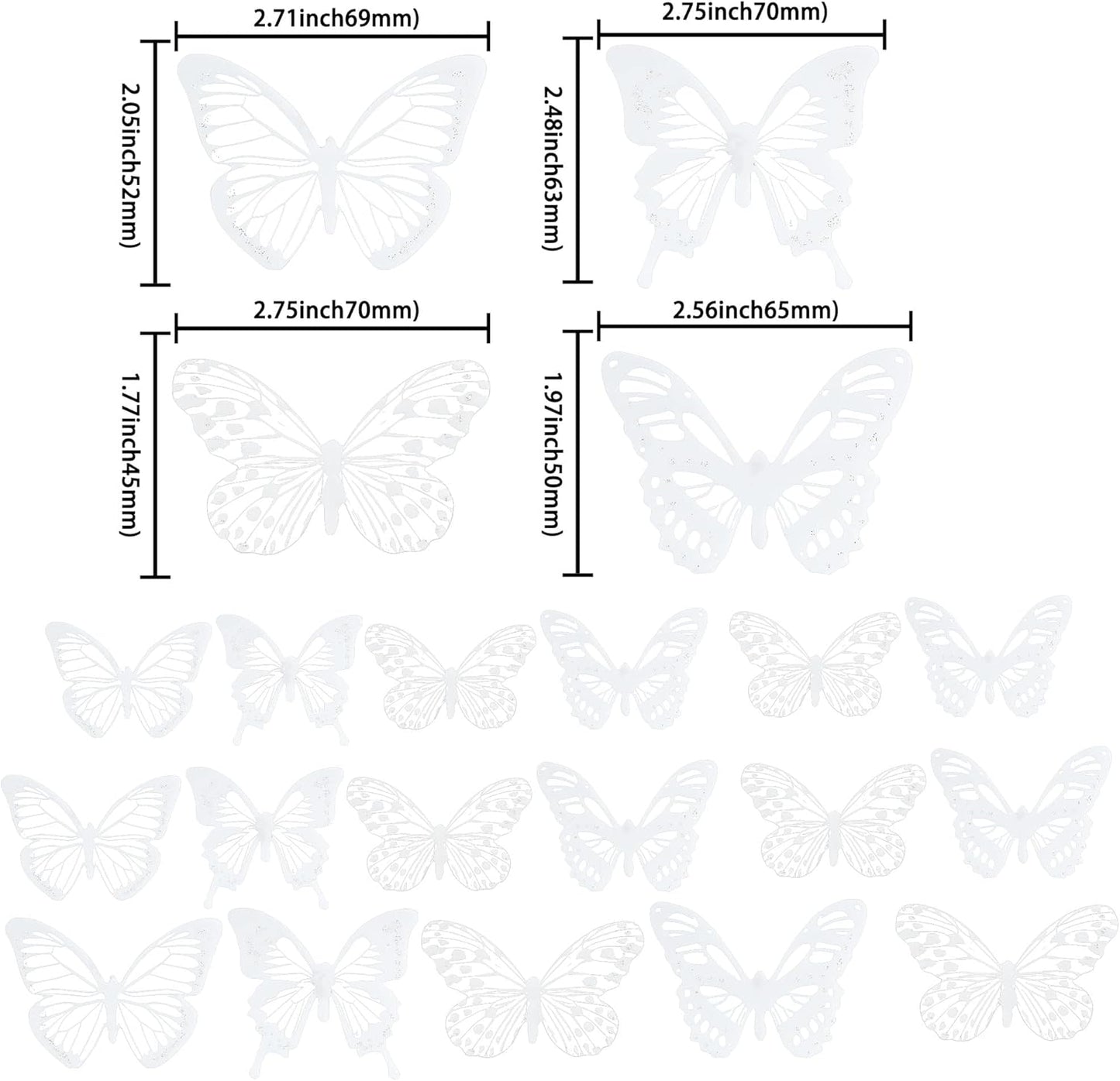 Gyufise 36Pcs Butterfly Cupcake Toppers - Lively PVC Art 3D Cake Decorations for Baby Shower, Wedding Anniversary, Kids Birthday Party Supplies - White Transparent Color