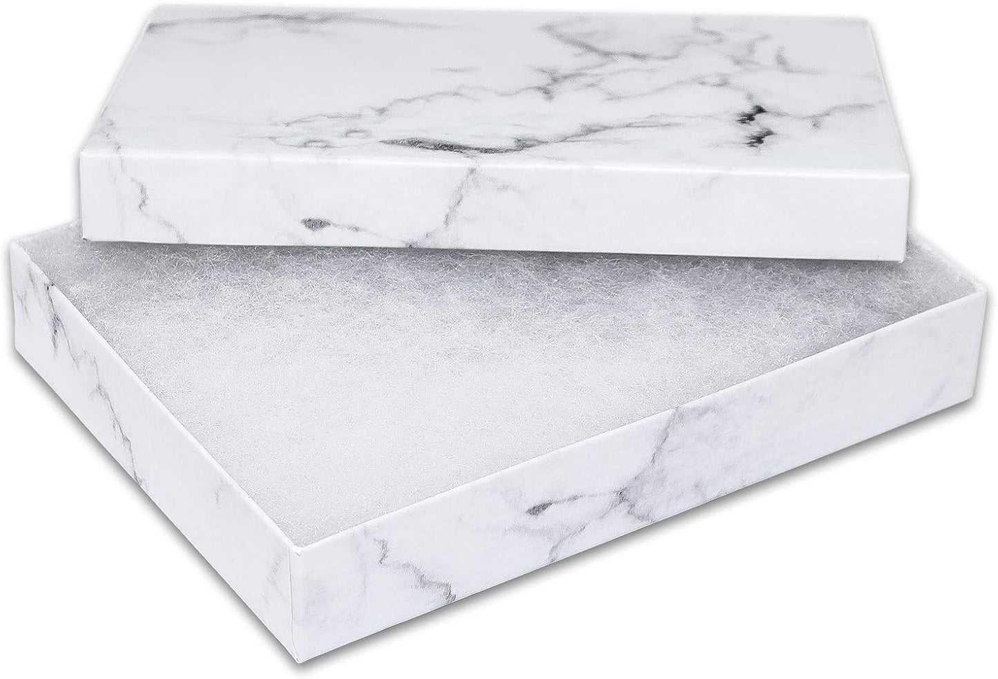 TheDisplayGuys - 25-Pack #53 Kraft Paper Cardboard Gift Boxes/Jewelry Cases w. Cotton Padding & Lid - Marble White - (5.4" x 3.9" x 1.0")