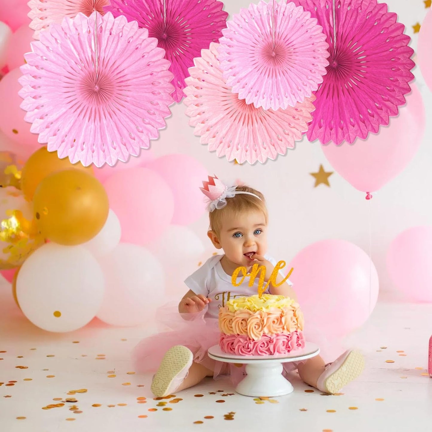 18 Pcs Pink Kit Hanging Honeycomb Paper Fans, Round Paper Fan Decorations for Weddings, Birthdays, Bachelorette, Photo Booth Backdrops, Baby Shower, Anniversary Events Party Supplies