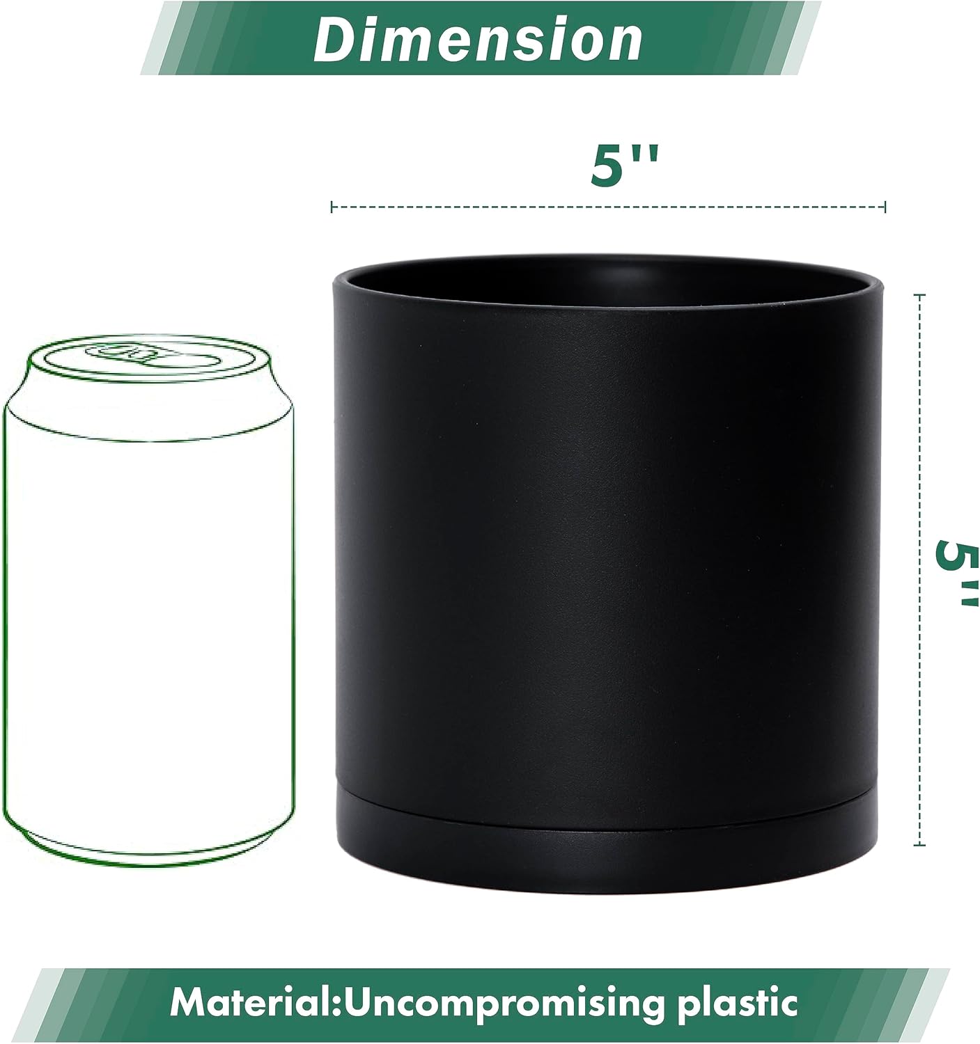 D'vine Dev 4 Pack 5 Inch Modern Plastic Plant Pots, Small Garden Planters for Plant with Drainage Holes and Saucers, Black Color, 74-Y-G-2