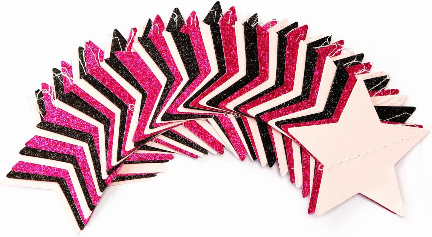 Hot-Pink Black Birthday Party-Decorations Garland - 62ft Twinkle Little Star Baby Girl Hanging Streamers Banner,Graduation Engagement Bachelorette Decor Hugtmr