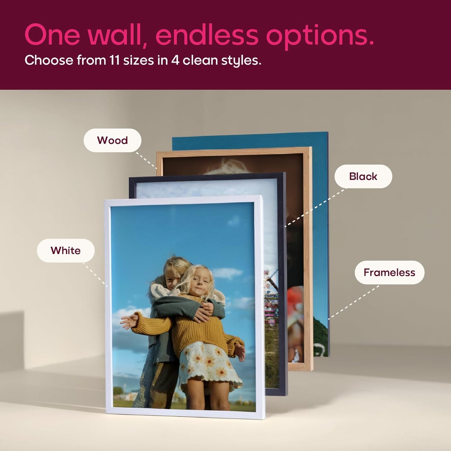 Mixtiles Official - Custom Photo Tiles - Personalized Printed Photos - Magnetic Wall Frames - Adhesive Sticker, No Nails - Various Sizes and Frames - wild-visual-7-Tile - Oak Frame