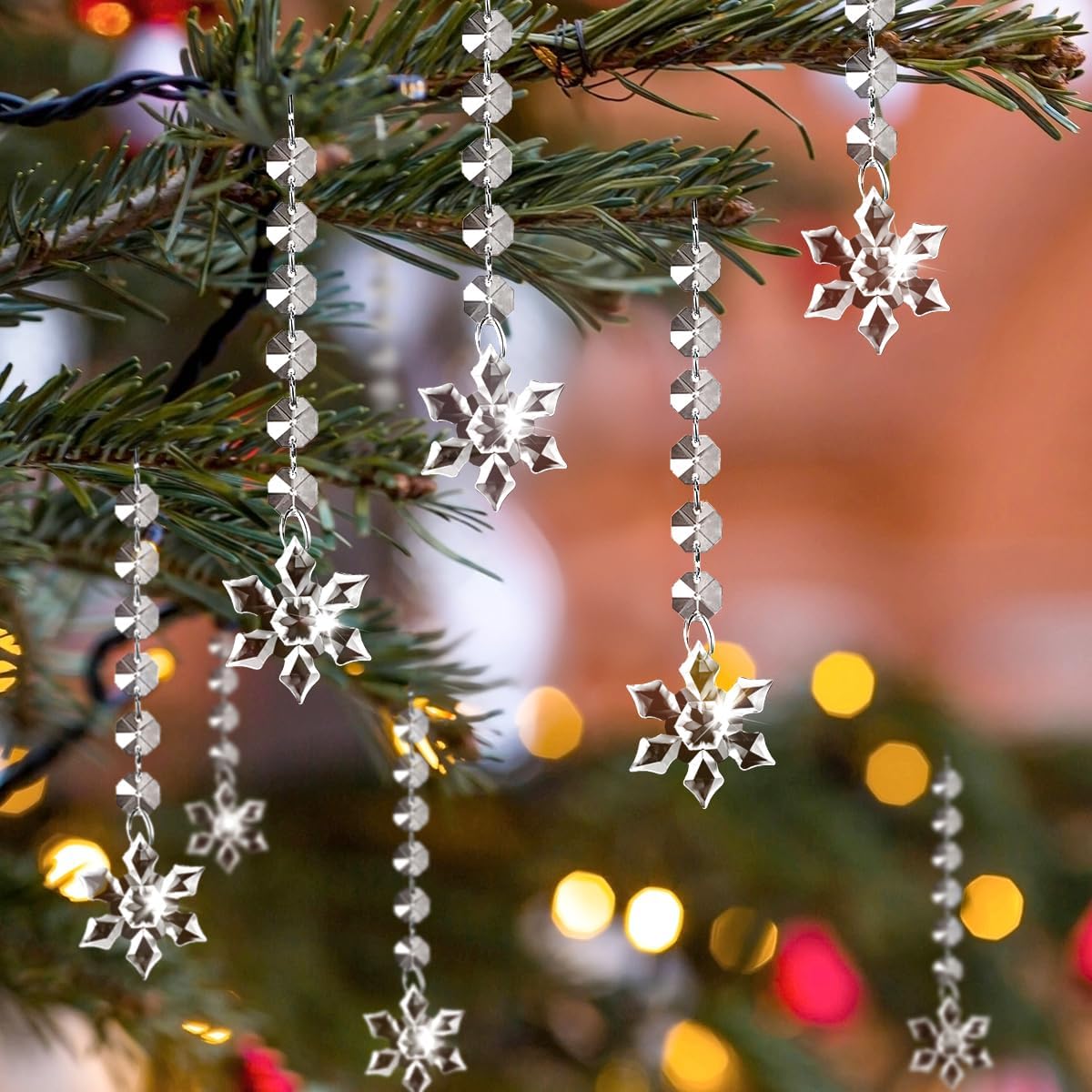 50 Pack Hanging Crystals - Clear Acrylic Prisms Pendant Ornaments for Christmas Tree, Centerpieces, Chandelier, Window & Home Decor, Ideal for Weddings, Parties Decorations (Snowflake)