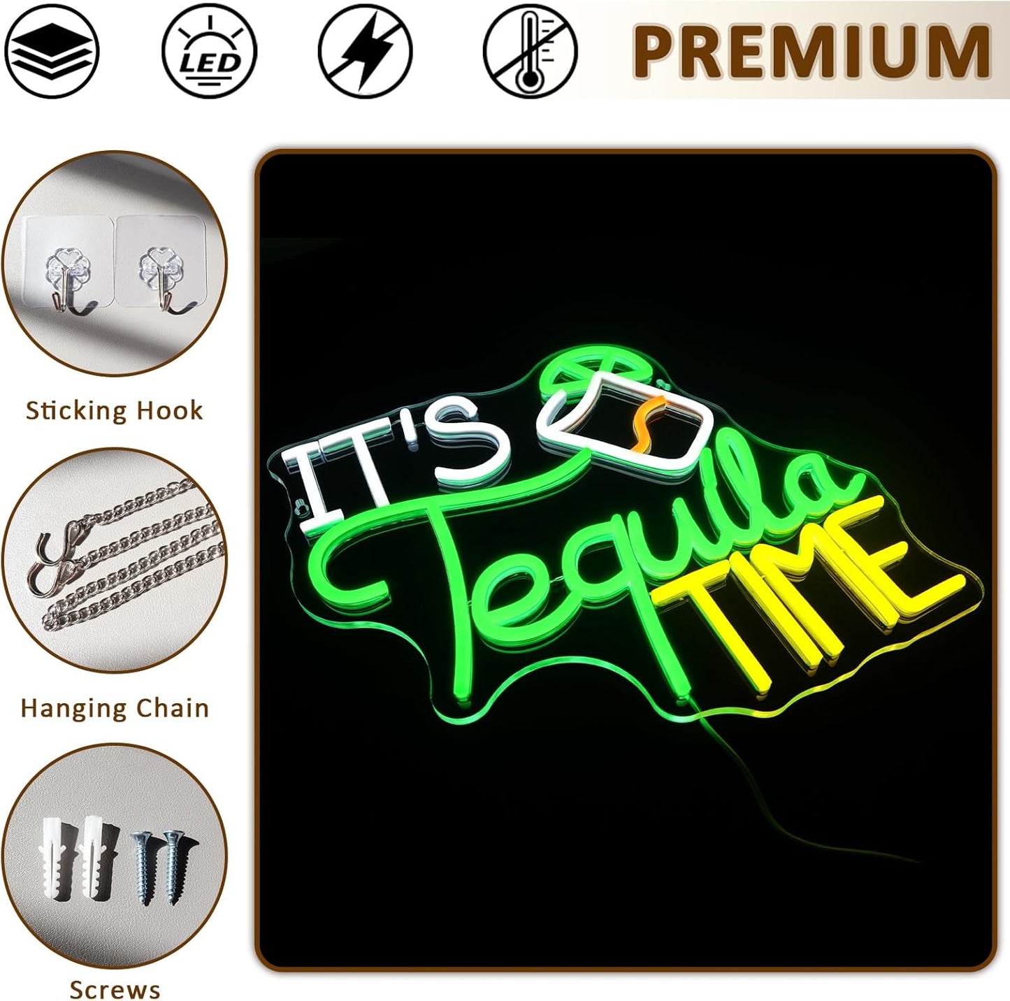 It Is Tequila Time Neon Sign for Wall Decor, Tequila Led Signs, USB Dimmable Neon Lights for Beer Bar Kitchen Restaurant Home Pub Party Man Cave Club Shops Hotel Store Business Gift