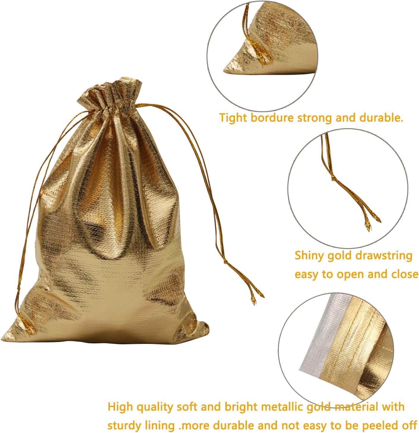 Pack of 100 3.54"x4.72" Heavy Duty Gold Drawstring Organza Jewelry Pouches Wedding Party Christmas Favor Gift Candy Chocolate Bags (Gold, 3.54"x4.72")