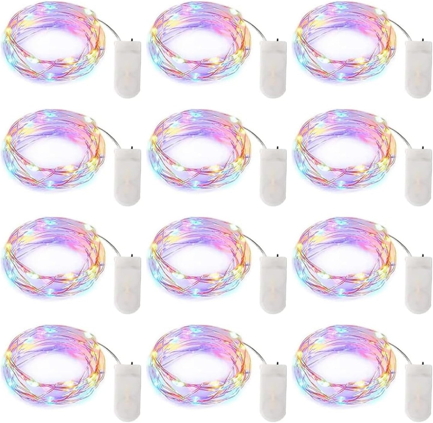 Minetom 12 Pack Pastel Fairy Lights Battery Operated String Lights - 7ft 20 LED Waterproof Short Micro Firefly Lights for Easter Day Decor, DIY Craft, Wedding Table Centerpieces, Flowers