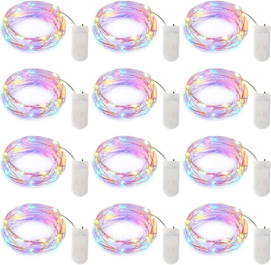 Minetom 12 Pack Pastel Fairy Lights Battery Operated String Lights - 7ft 20 LED Waterproof Short Micro Firefly Lights for Easter Day Decor, DIY Craft, Wedding Table Centerpieces, Flowers