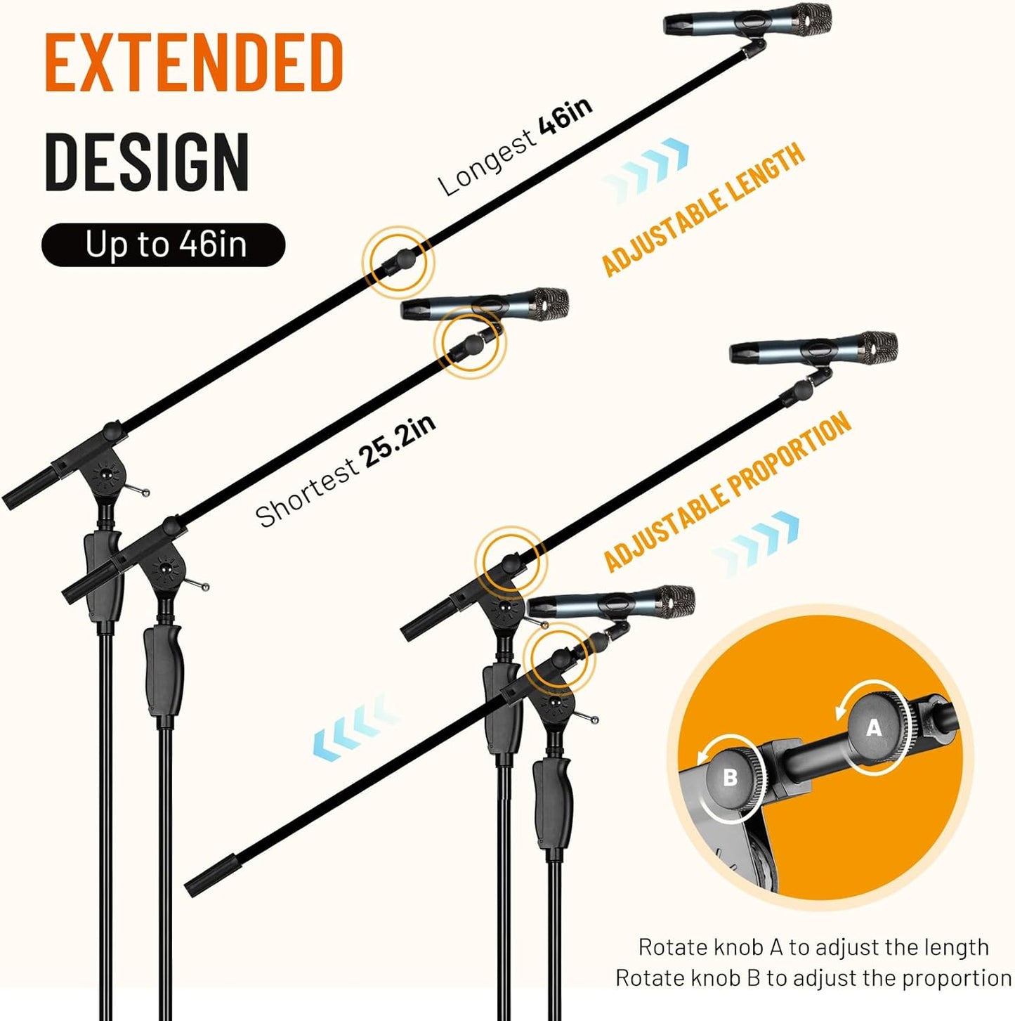CAHAYA Tripod Microphone Stand: Boom Arm One-Button Release Floor Mic Stand Portable with Carrying Bag and 2 Mic Clips for Singing Performance Wedding Stage Meeting Live CY0362