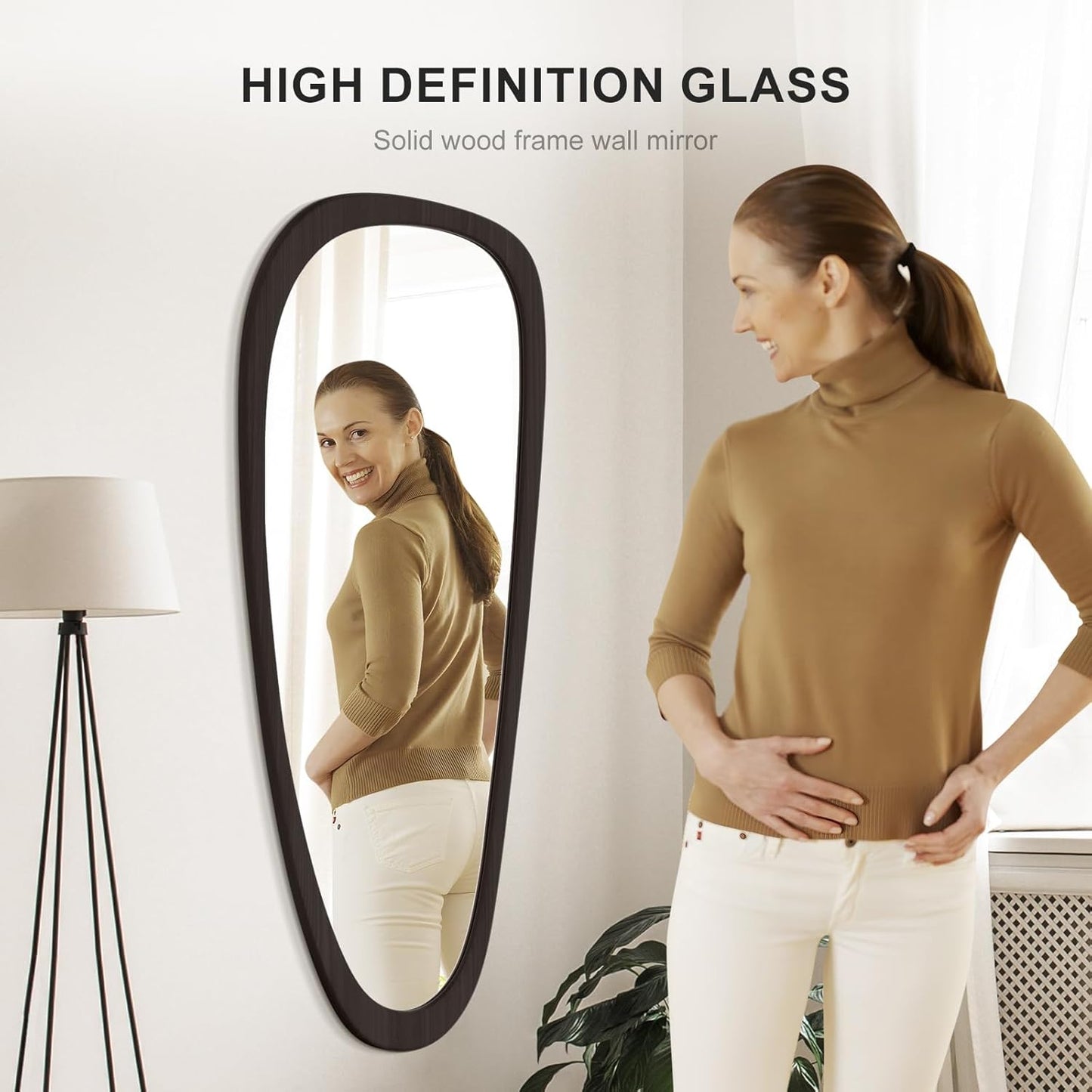 WallBeyond Asymmetrical Mirror, Irregular Wall Mirror, Wall Mirrors Decorative for Bedroom Living Room Entryway Hall, Wood Mirror for mid Century Modern Decor 48" H x 22" W, Black