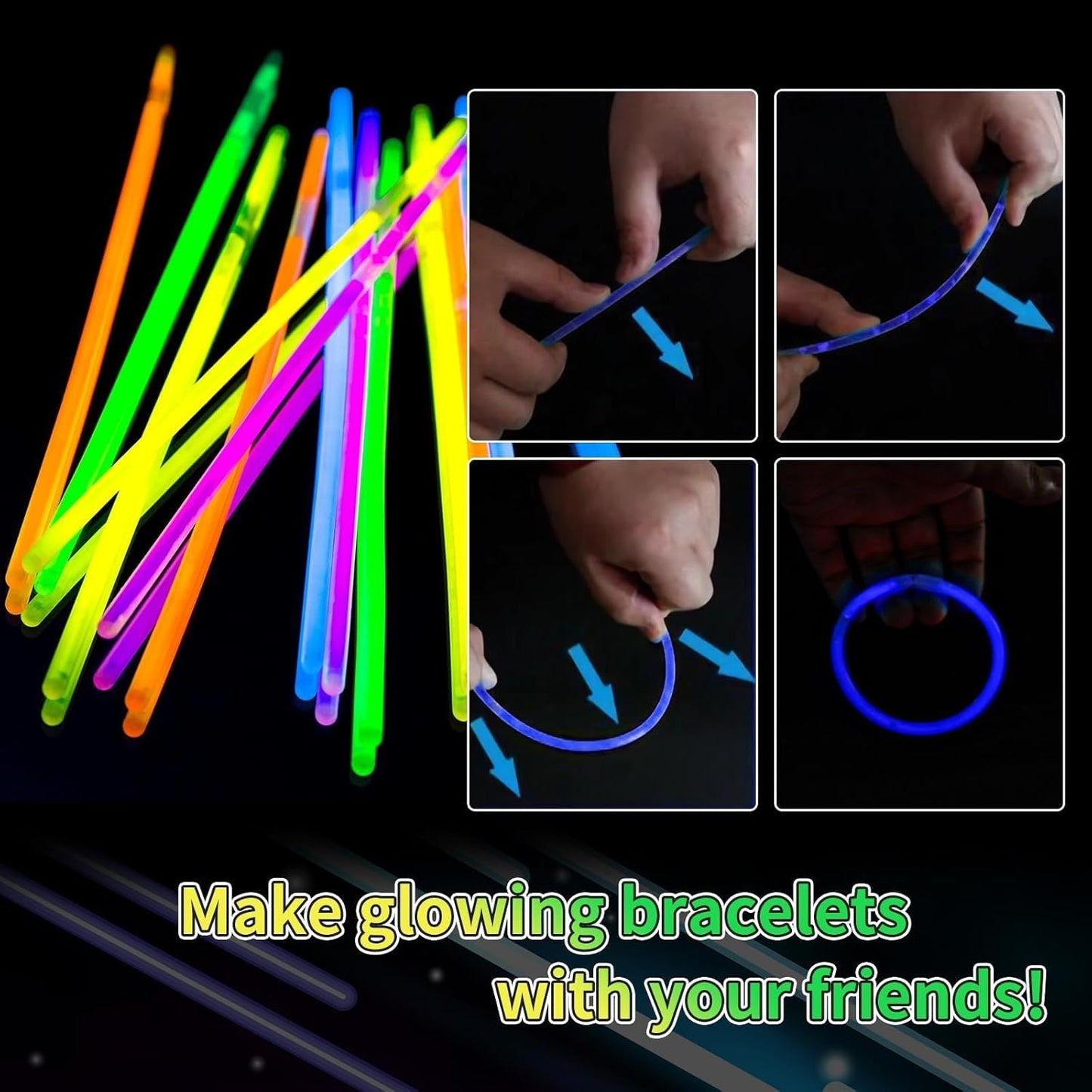200 Pack 8'' Glow Sticks Bulk Party Favors Green Light Up Sticks with Connectors Neon Glow in the Dark Party Supplies Bracelets for Holiday Birthday Party Decoration(Green)