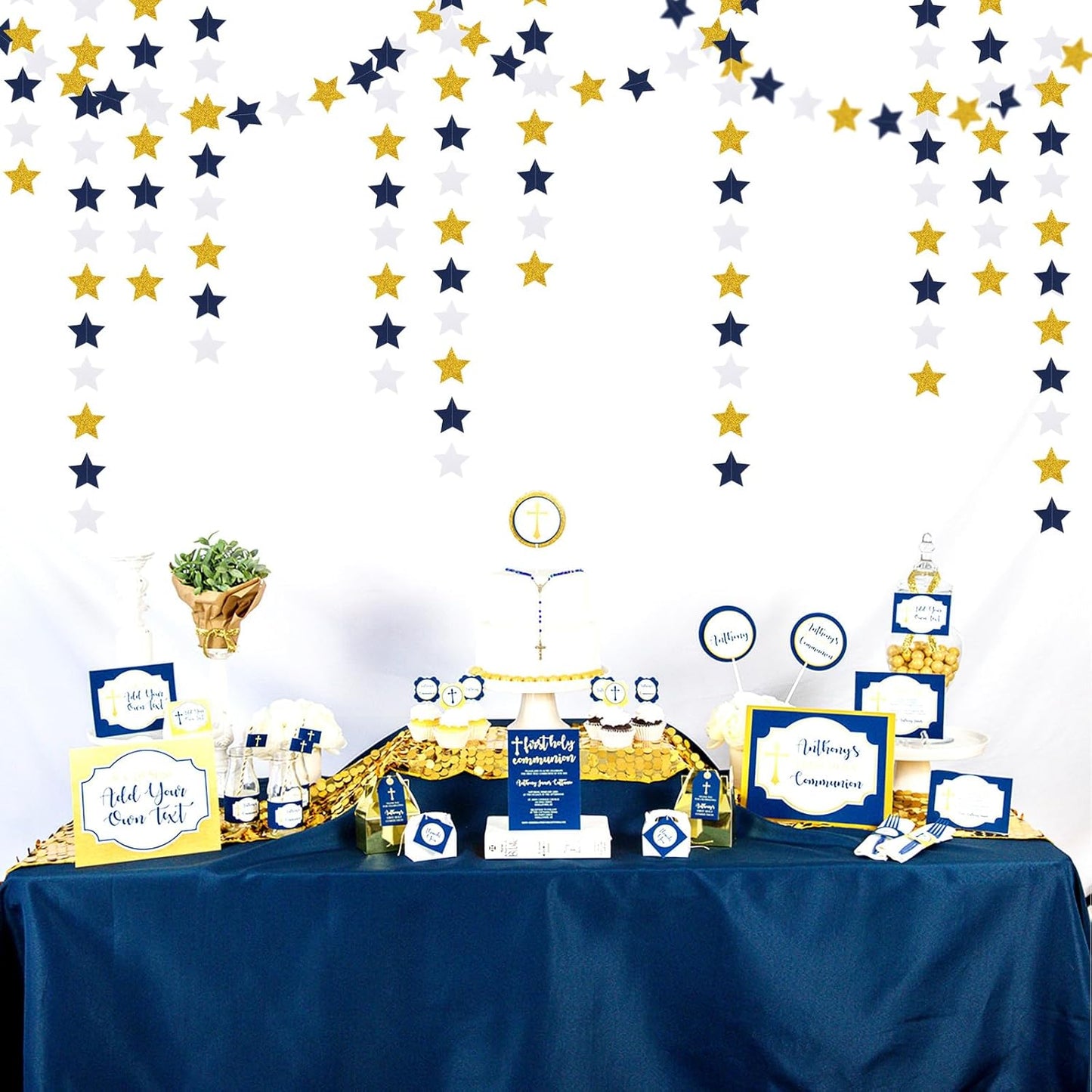 Navy-Blue White-Gold Party-Decorations Birthday Garland - 62ft Twinkle Little Star Hanging Streamers Banner,Wedding Bachelorette Bridal Baby Shower Graduation Decor Hugtmr