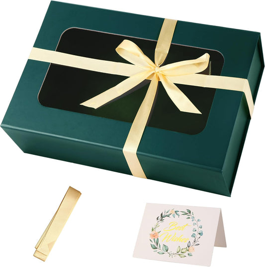 TIACABO Green Large Gift Box with Window, 13.5"x9"x4.3" Bridesmaid Boxe for Gifts Giving,Birthday Gift Boxes with Magnetic,Closure Lid Gifts Box for Presents,Cute Boxe,Luxury for Gift Packaging