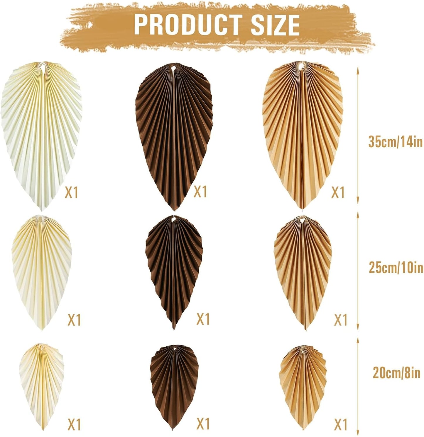 Paper Leaves Decorations for Wall Paper Fans Boho Room Decoration Leaves Backdrop Neutral Decor Hanging Wall Decor, Set of 9