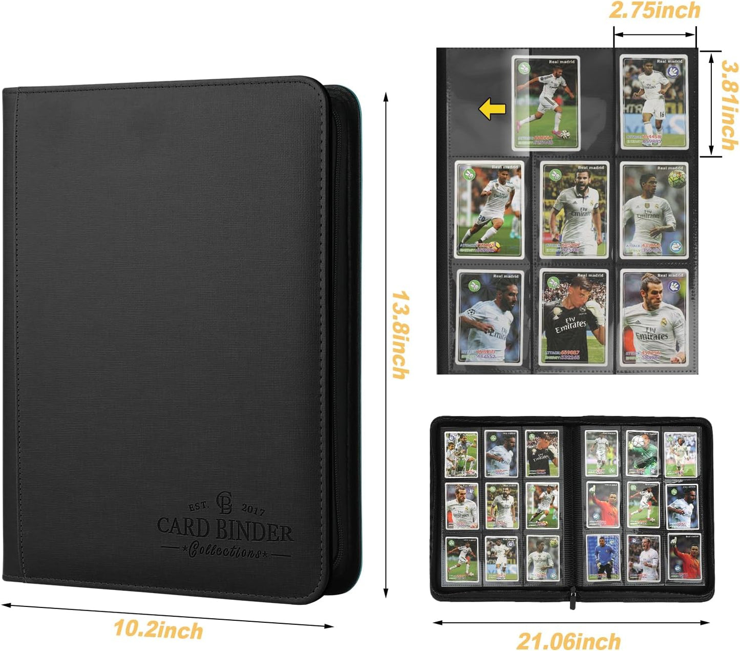 9 Pocket Card Binder, Premium Zip Trading Card Binder, 540 Double Sided Pocket PU Collection Binder, Collector Album, Card Folder for MTG, TCG, Sports Cards