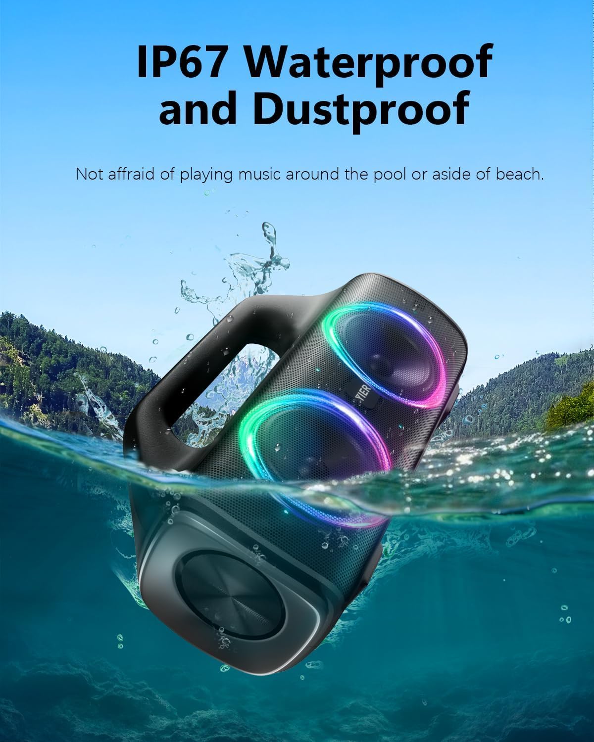 Speakers, 80w (Peak) Portable Wireless Speaker with Lights, Stereo Loud Sound, IP67 Waterproof, Deep Bass Outdoor Speakers Bluetooth 5.0 Dual Pairing for Home Party Beach Camping, Gifts