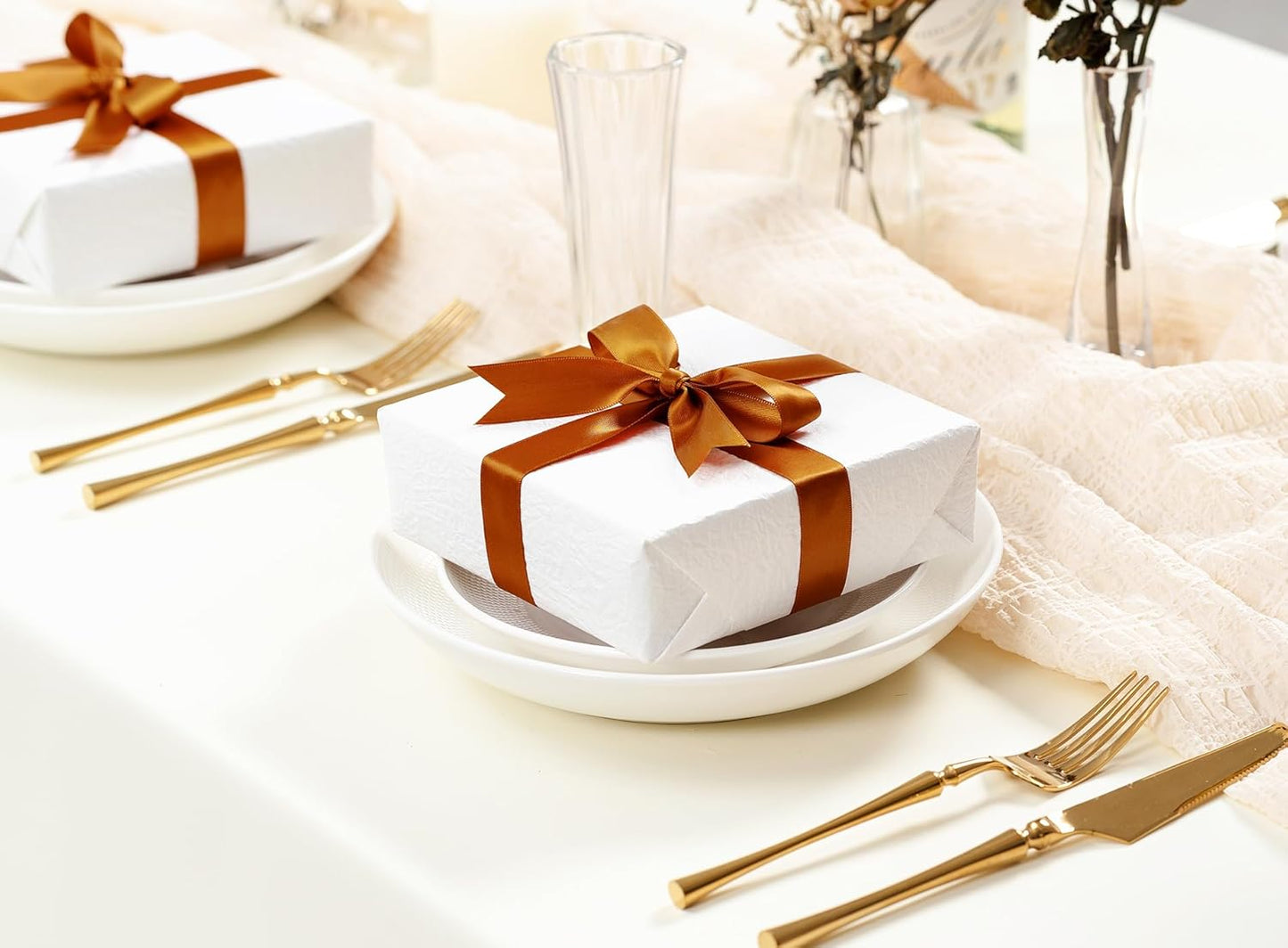 Copper Satin Ribbon 7/8 Inch x 50 Yards Double-Faced Polyester Ribbons for Bows Crafts Gift Wrapping Christmas Flower Bouquet Fall Wedding