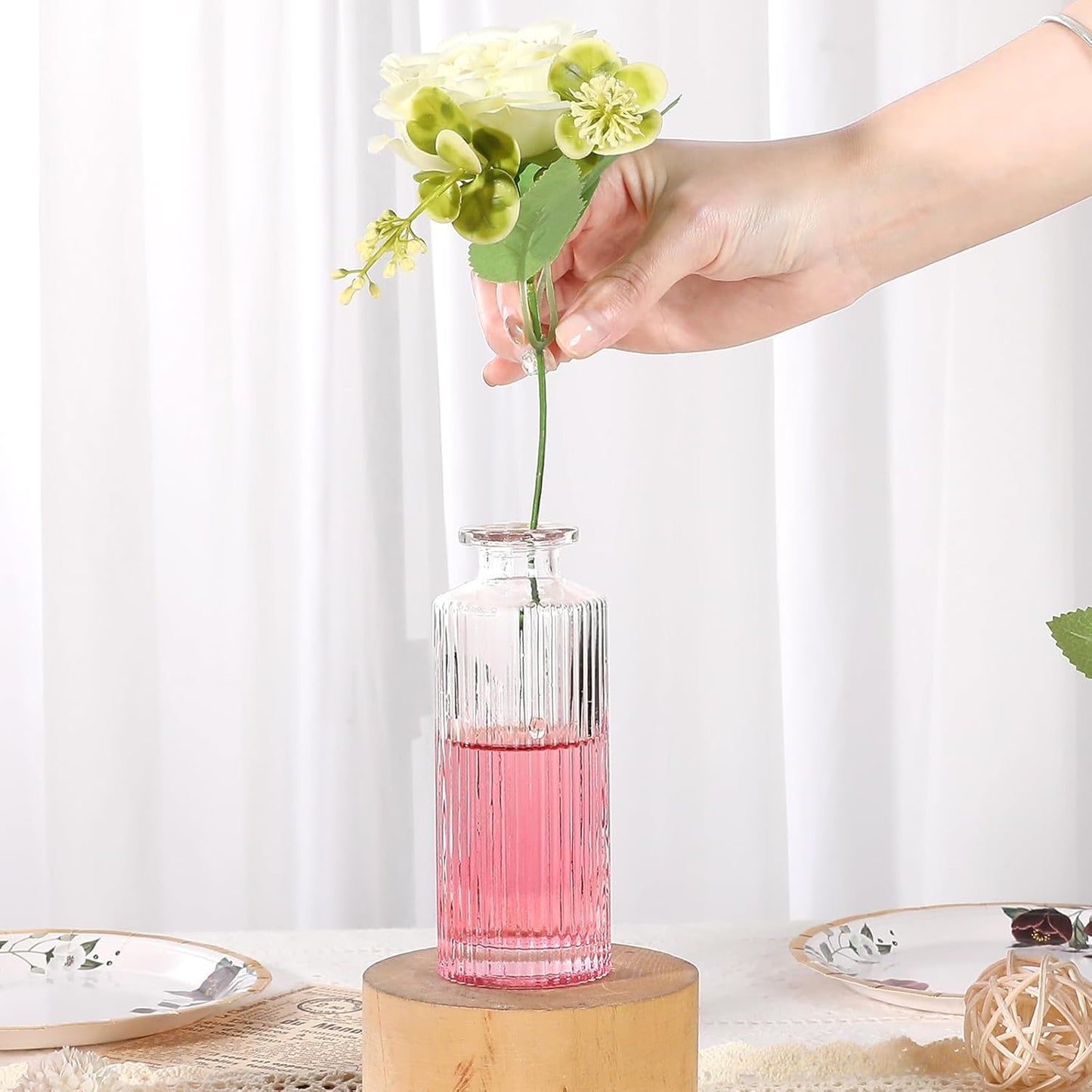 Glass Bud Vases Set of 20, Living Bud Vases, Small Bud Vase in Bulk, Mini Flowers Vases for Centerpiece, Vintage Decorative Vase Set for Table Decorations, Wedding Reception, Home Decor (Pink)