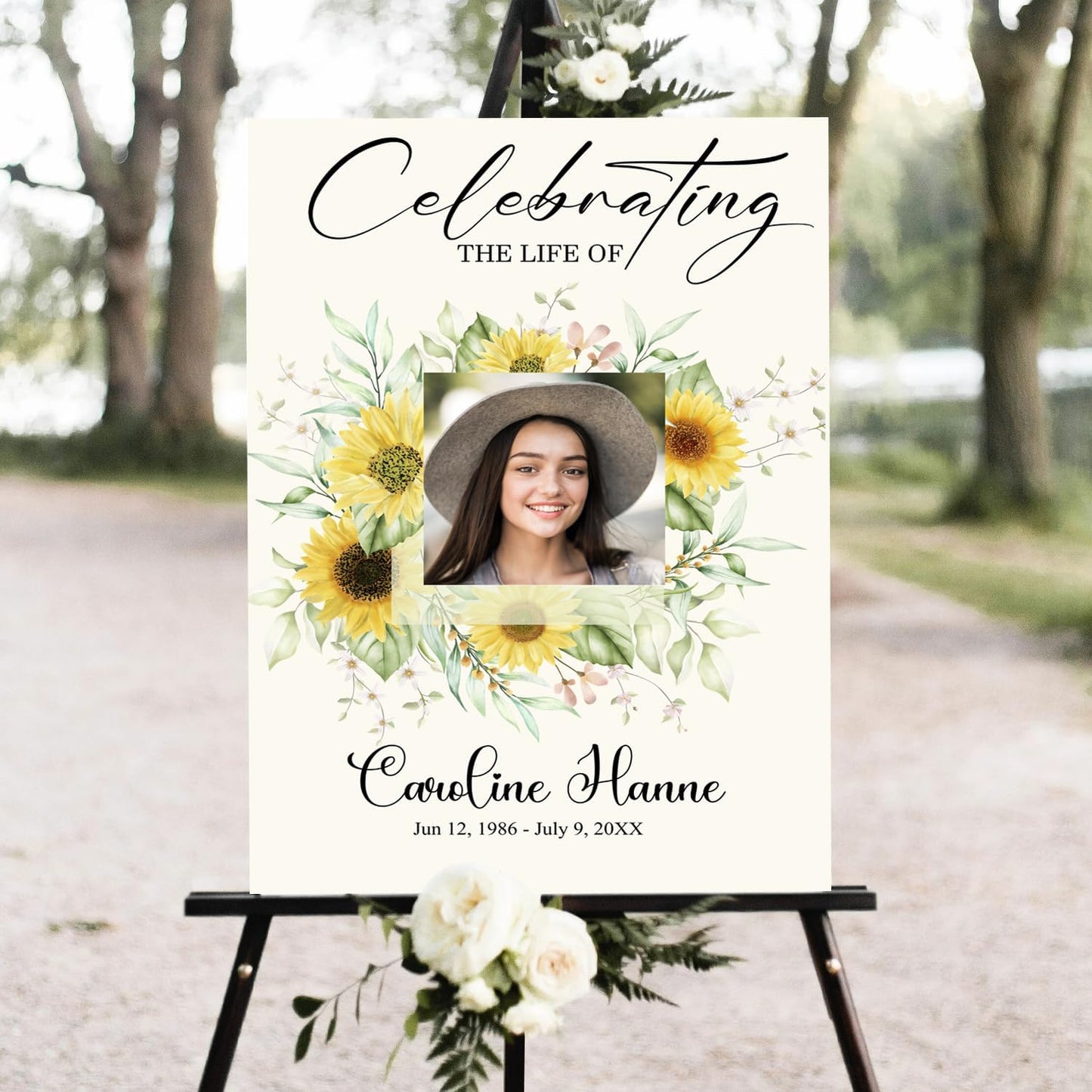 Sunflower Large Funeral Sign, Personalized Memorial Welcome Sign, Yellow Floral Custom Celebration of Life Poster Board, Forever in our Hearts, Funeral Decor Idea, Funeral program