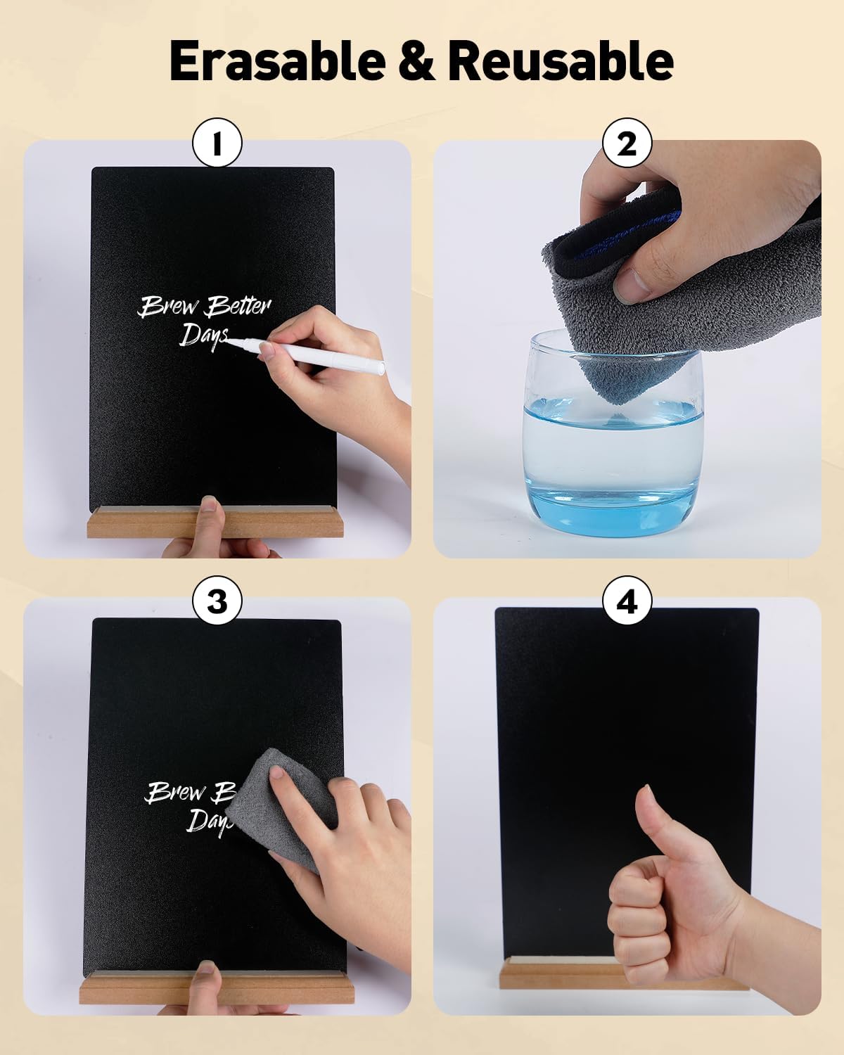 Uniclife A4 Tabletop Chalkboard Sign with Stand & Chalk Markers, 8.3 x 11.7 Inch, Double-Sided Wooden Chalk Board Sign for Tables, Large Reusable Message Board, Menu Board for Bar Restaurant Wedding