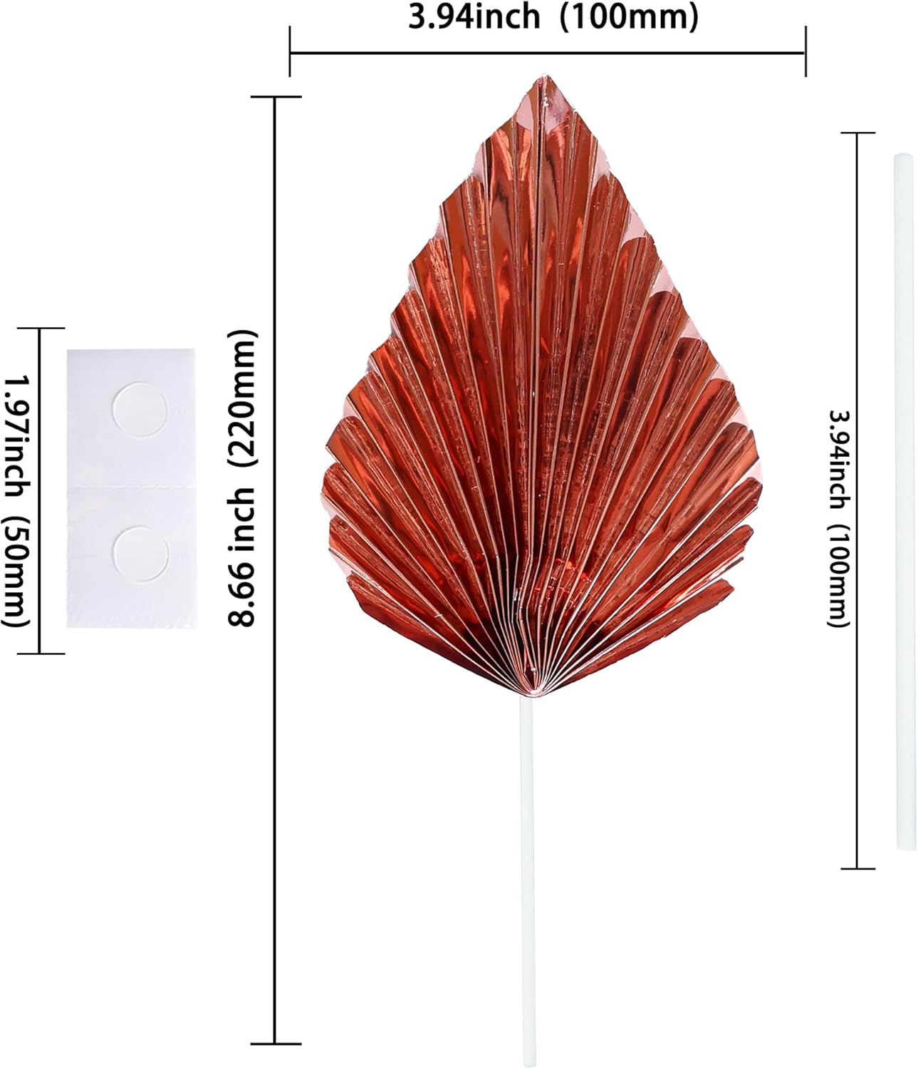 Ephlyn 6Pcs Paper Palm Leaves Fan Cake Toppers Palm Leaf Fan Cake Picks Craft DIY Fan Palm Spear Leaves Cake Decorations for Wedding Birthday Party Supplies Bright Rose Gold