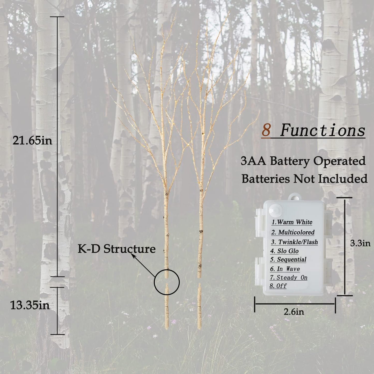 Hairui Lighted Birch Branches Battery Operated with 8 Functions 100 Multi Color and Warm White Lights, Pre Lit Twig Branches for Easter Christmas Party Room Decoration