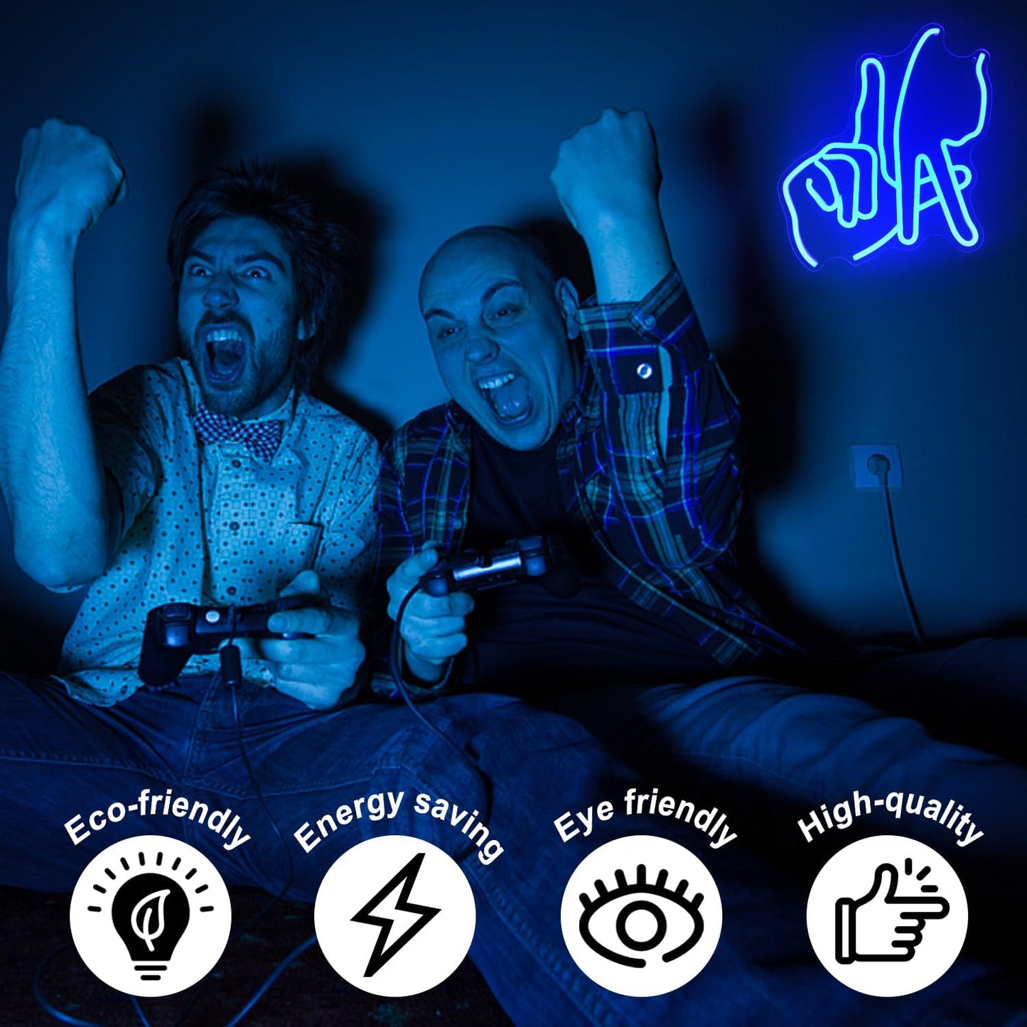 Los Angeles Gesture Neon Sign Baseball Team Neon Lights for Man Cave Decor Blue Letters Gesture LED Sign Fingers Neon Wall Sign LA Neon Signs for Wall Bedroom Garage Game Room Decor