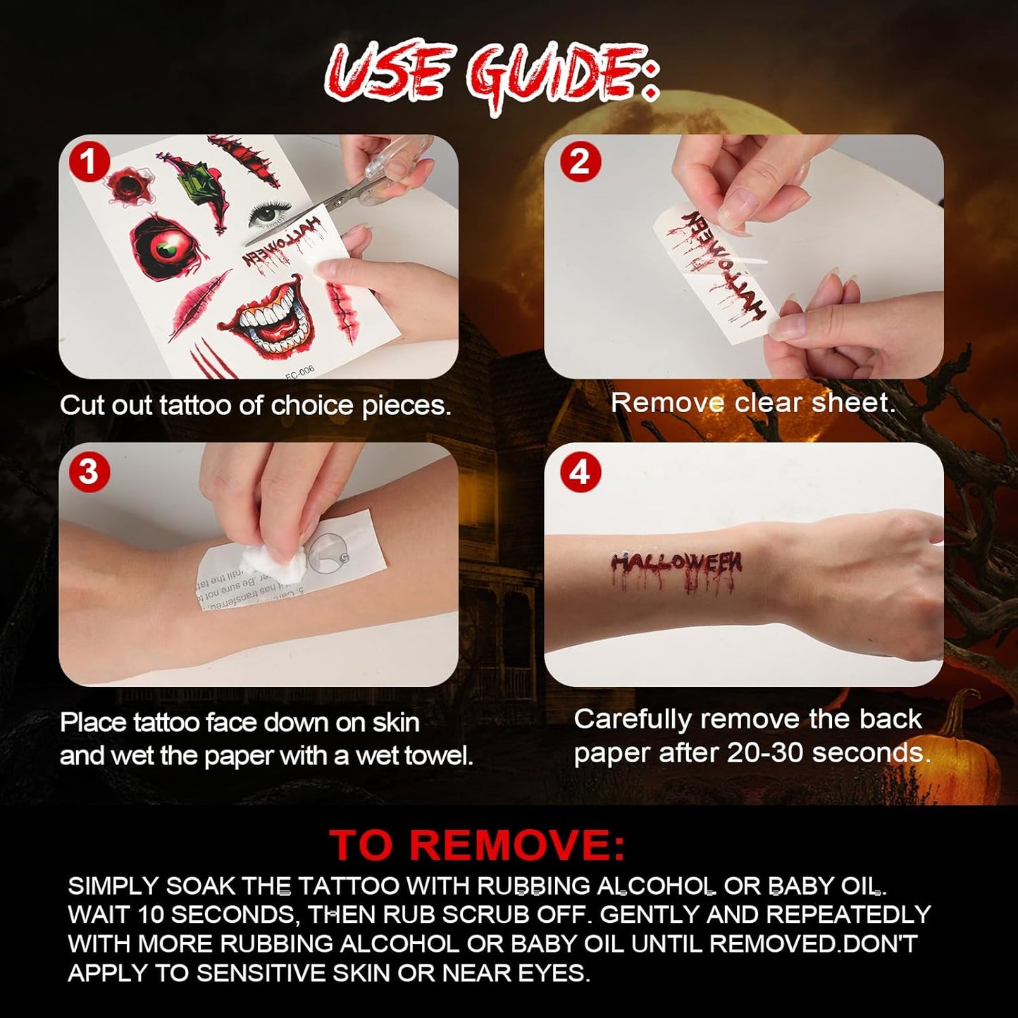 Halloween Horror Makeup Fake Scars Temporary Tattoos - 118 Pcs Realistic Bloody Stitches Wound Tattoo Stickers for Face & Body, Zombie, Chucky, Vampire Cosplay, Pranks & Masquerade Parties