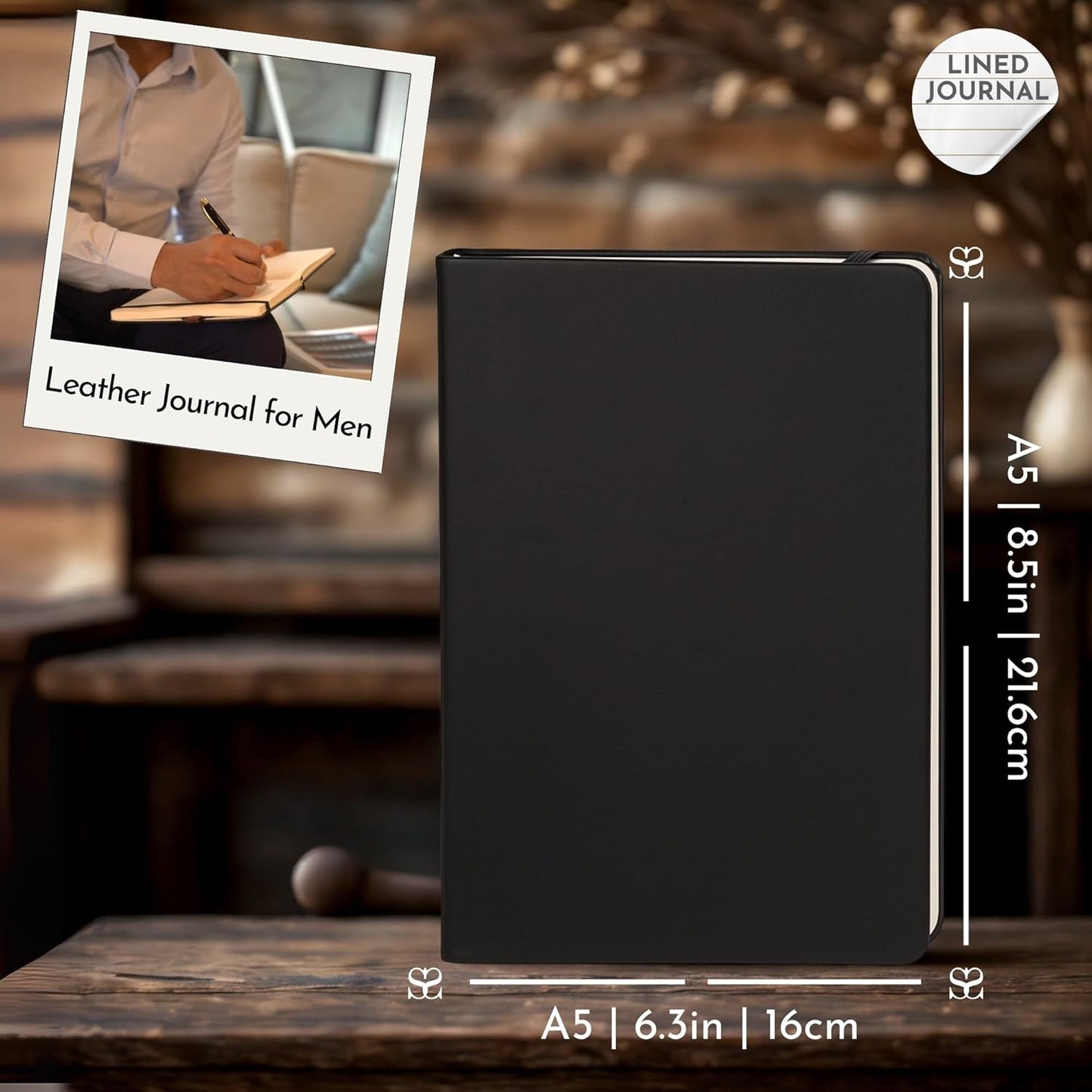 SETTINI Journal Notebook for Writing, Vegan Leather Hardcover Notebook - Pen loop, Back Pockets & Lay-Flat design, 120 GSM A5 College ruled Bleed free Paper, Gift Set for Men and Women, Onyx Black - Birthday Gift